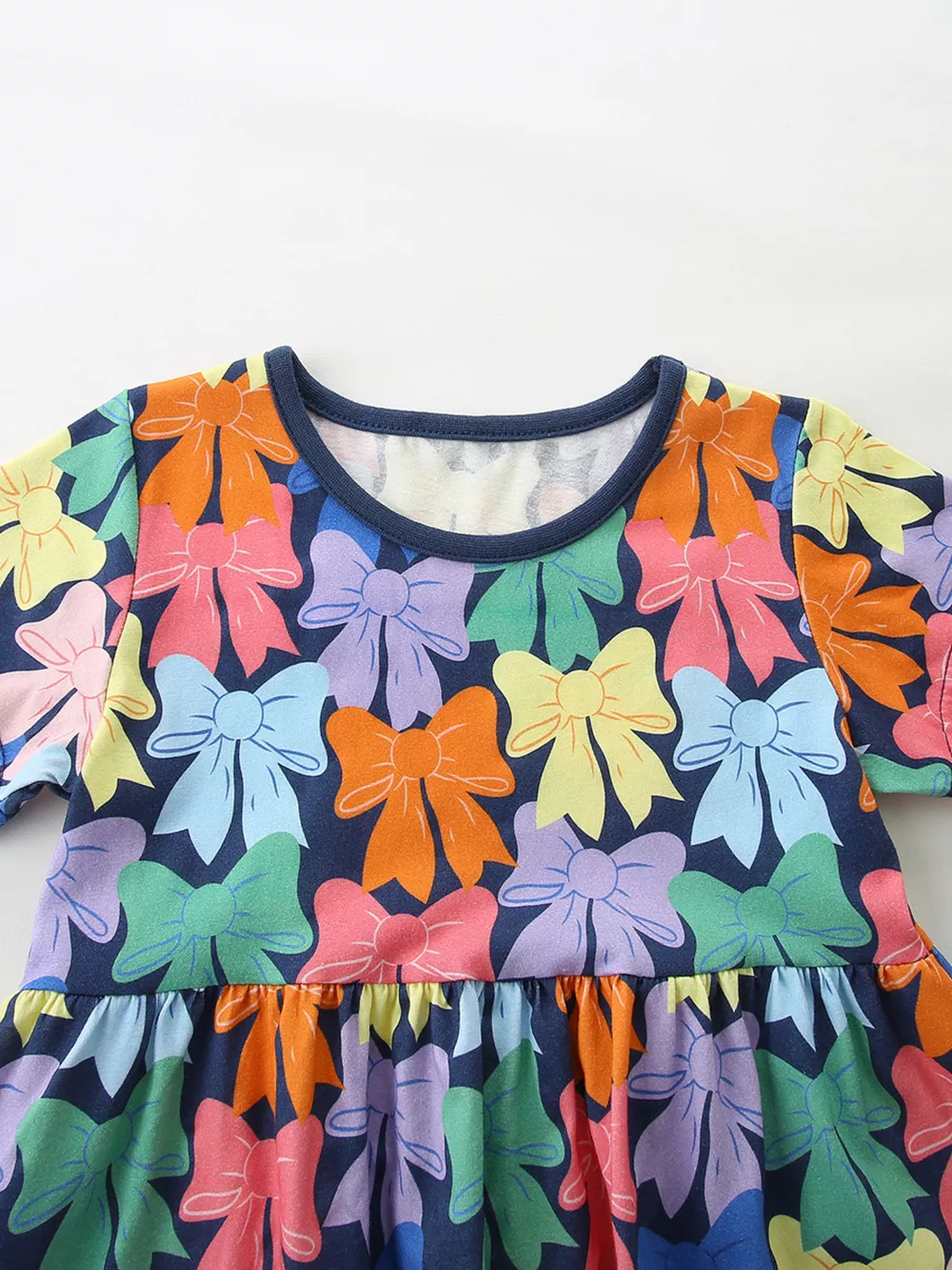 Children's Colorful Bow-Print Casual Dress, image 3