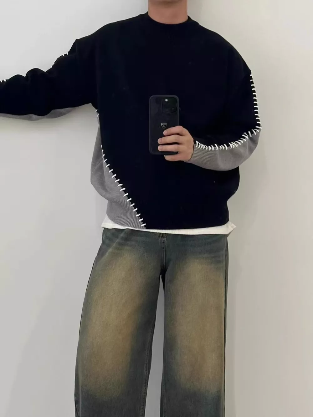 Men's Plus Size Two-Tone Mock Neck Sweater, image 2