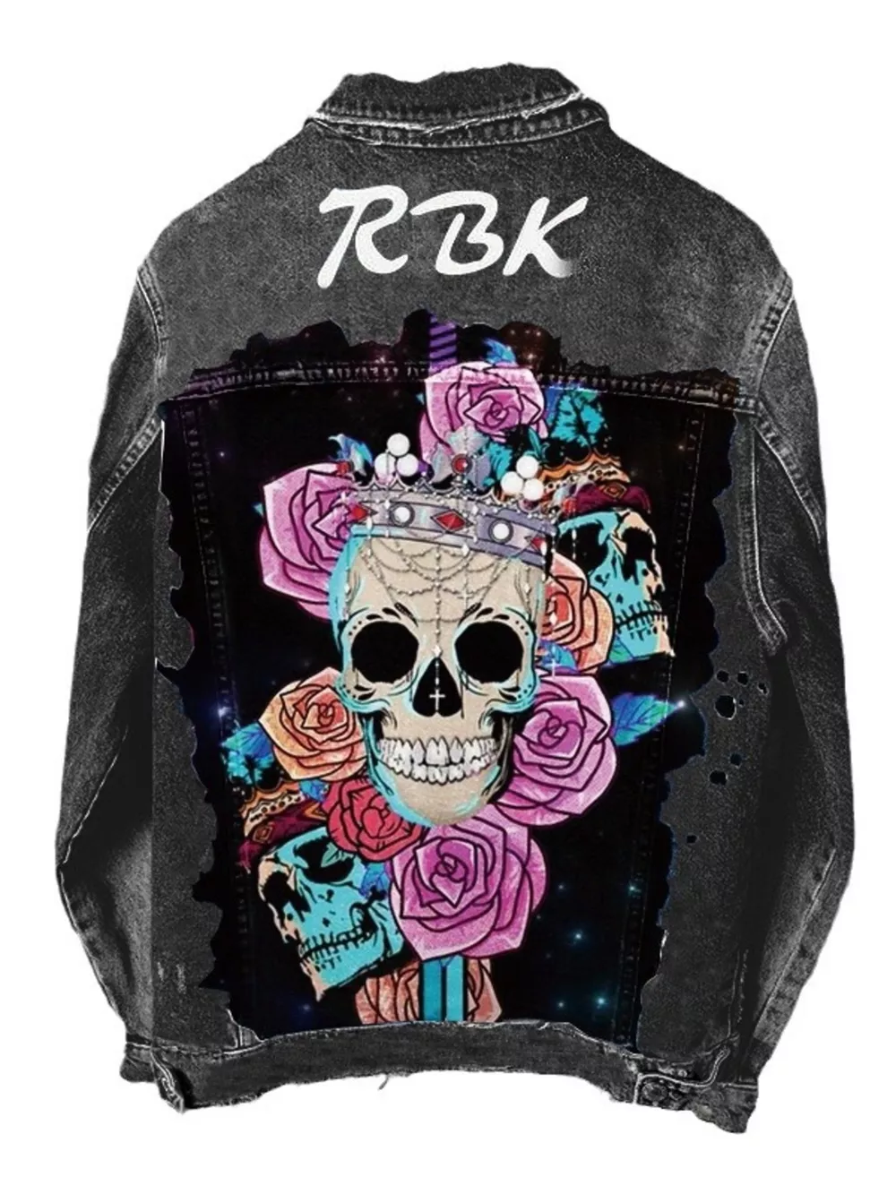 Full Size Skull and Rose Graphic Denim Jacket Plus Size