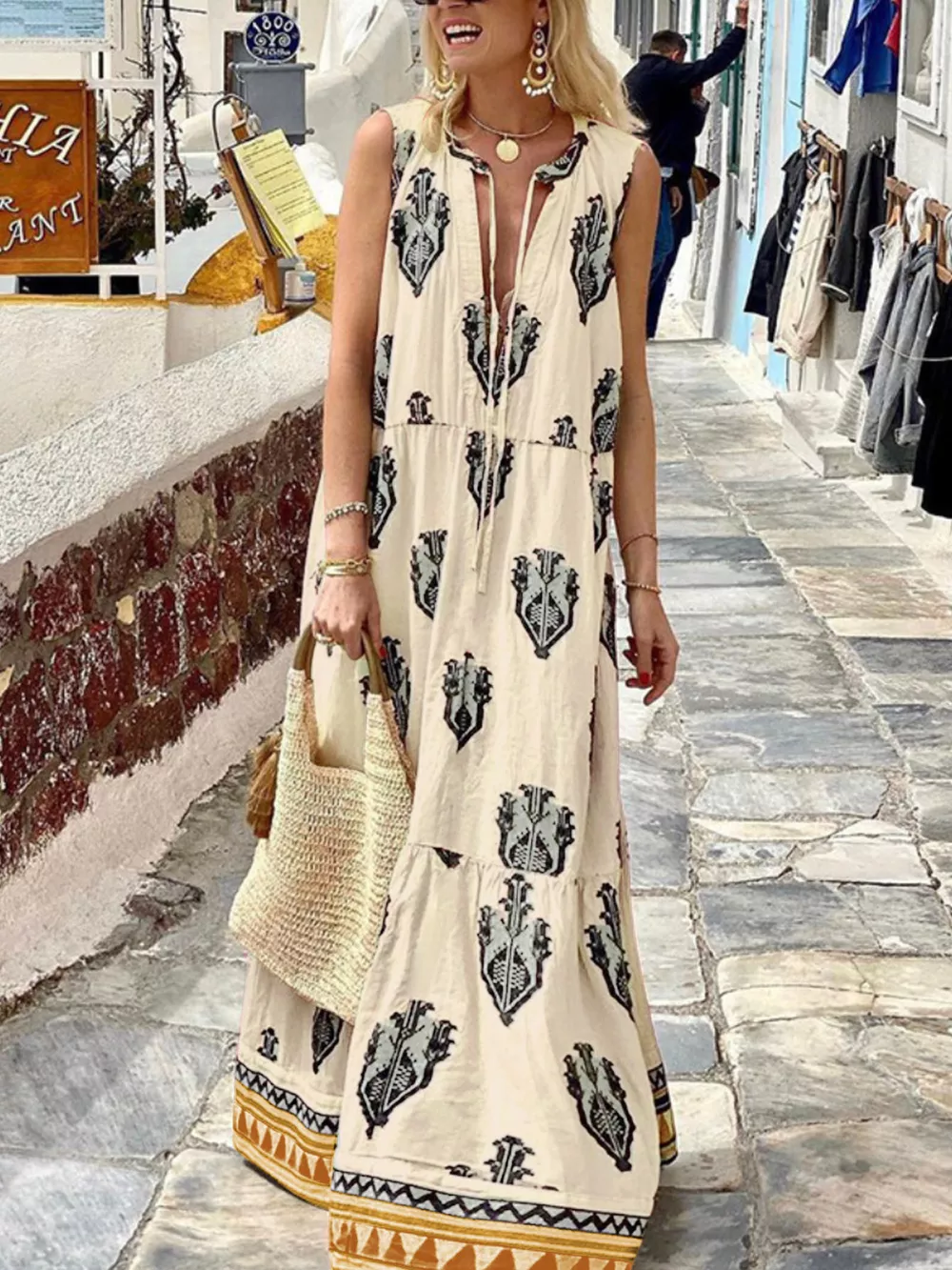 Printed Sleeveless Maxi Dress, image 4