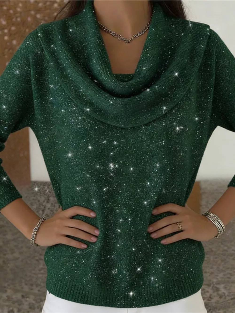 Full Size Solid Color Cowl Neck Sweater Plus Size, image 8