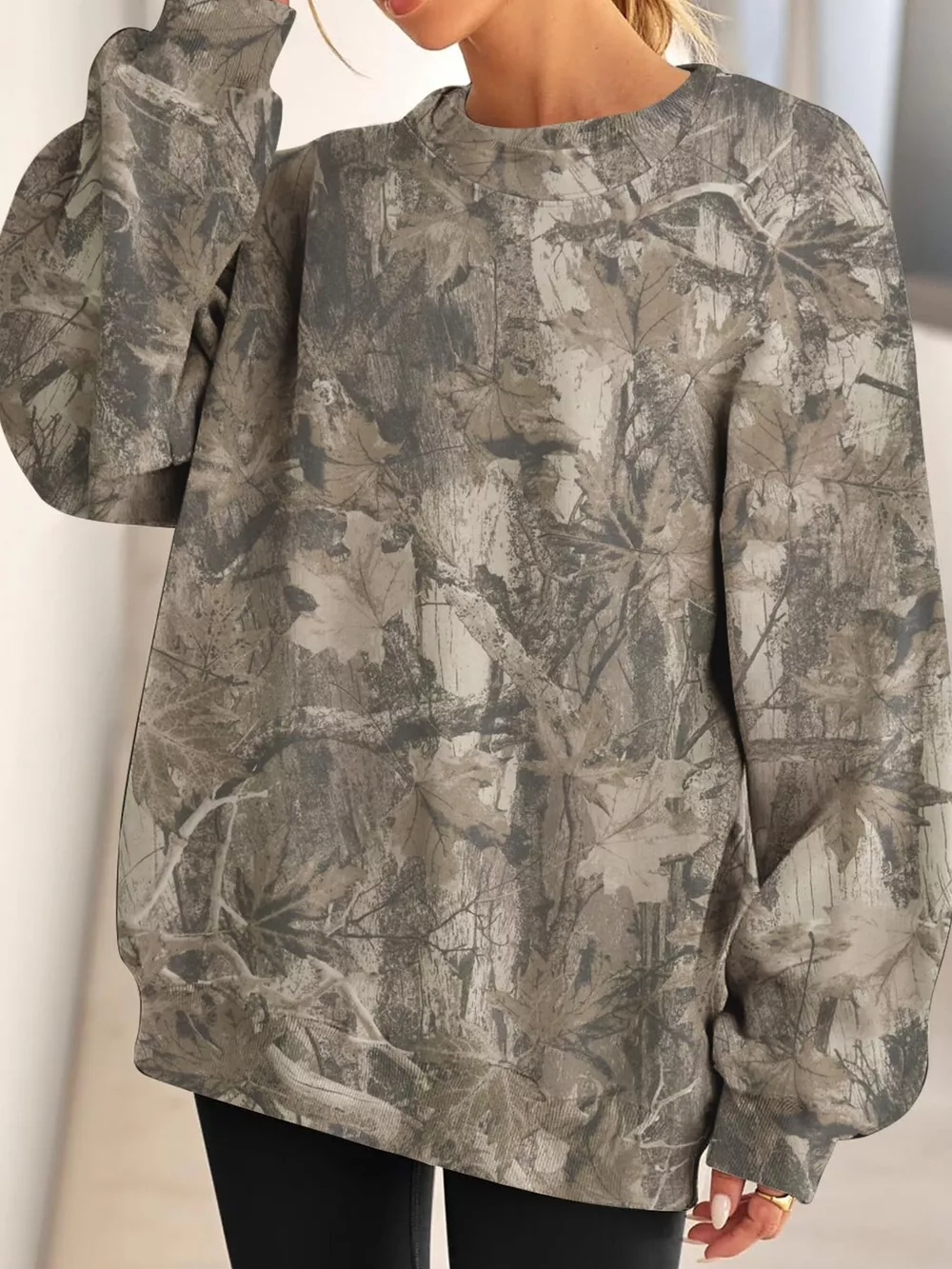 Oversized Printed Crew Neck Sweatshirt, image 6