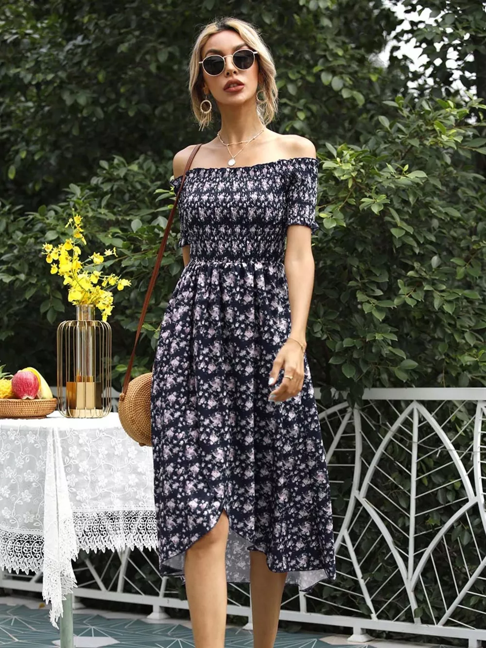 Off Shoulder Floral Slit Dress, image 6