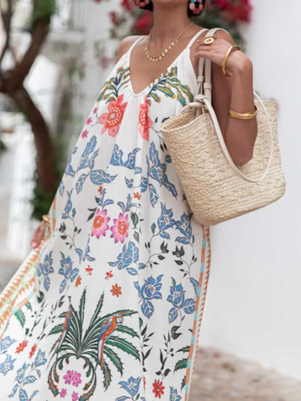Printed V-neck Summer Maxi Dress, image 5
