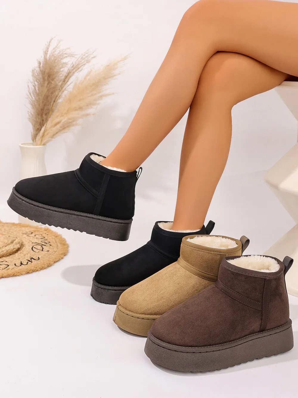 Platform Winter Ankle Boots with Cozy Fleece Lining, image 2