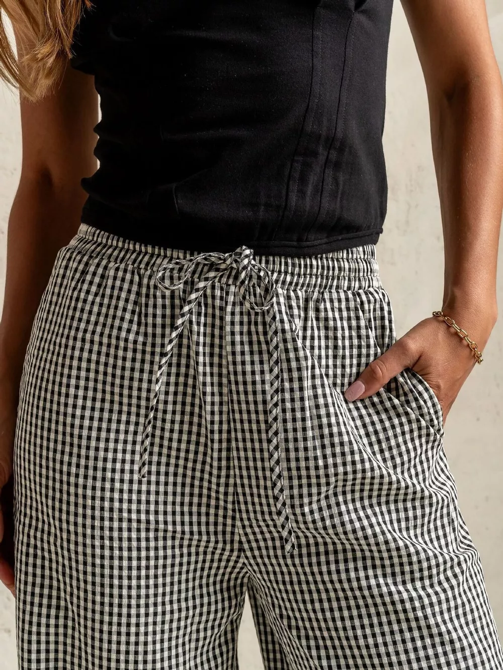 Gingham Print Wide Leg Casual Pants, image 2