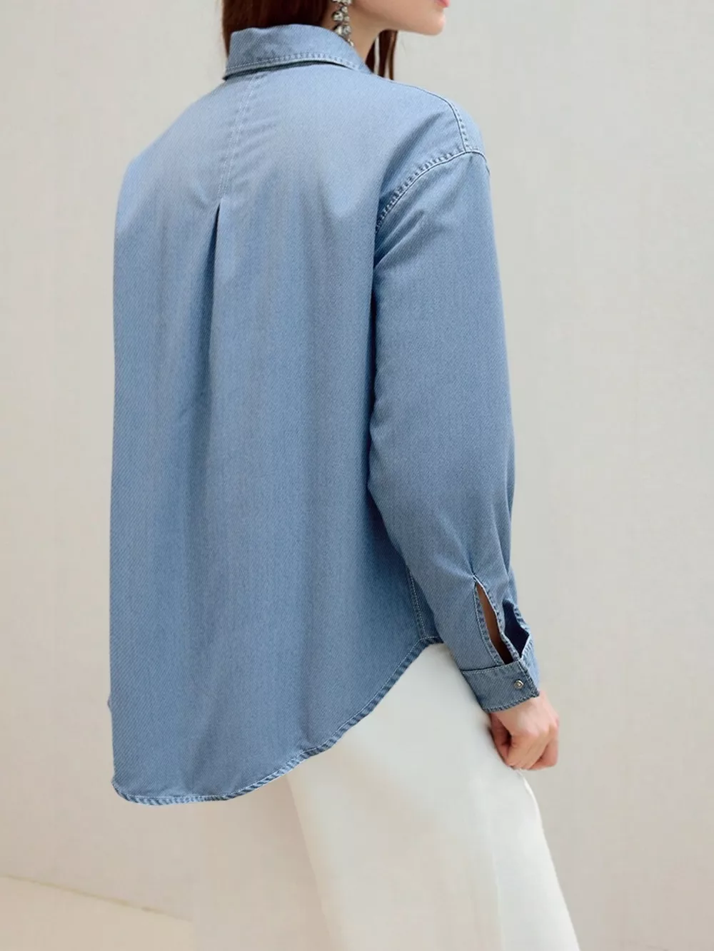 Full Size Button-Up Long Sleeve Denim Shirt Plus Size, image 4