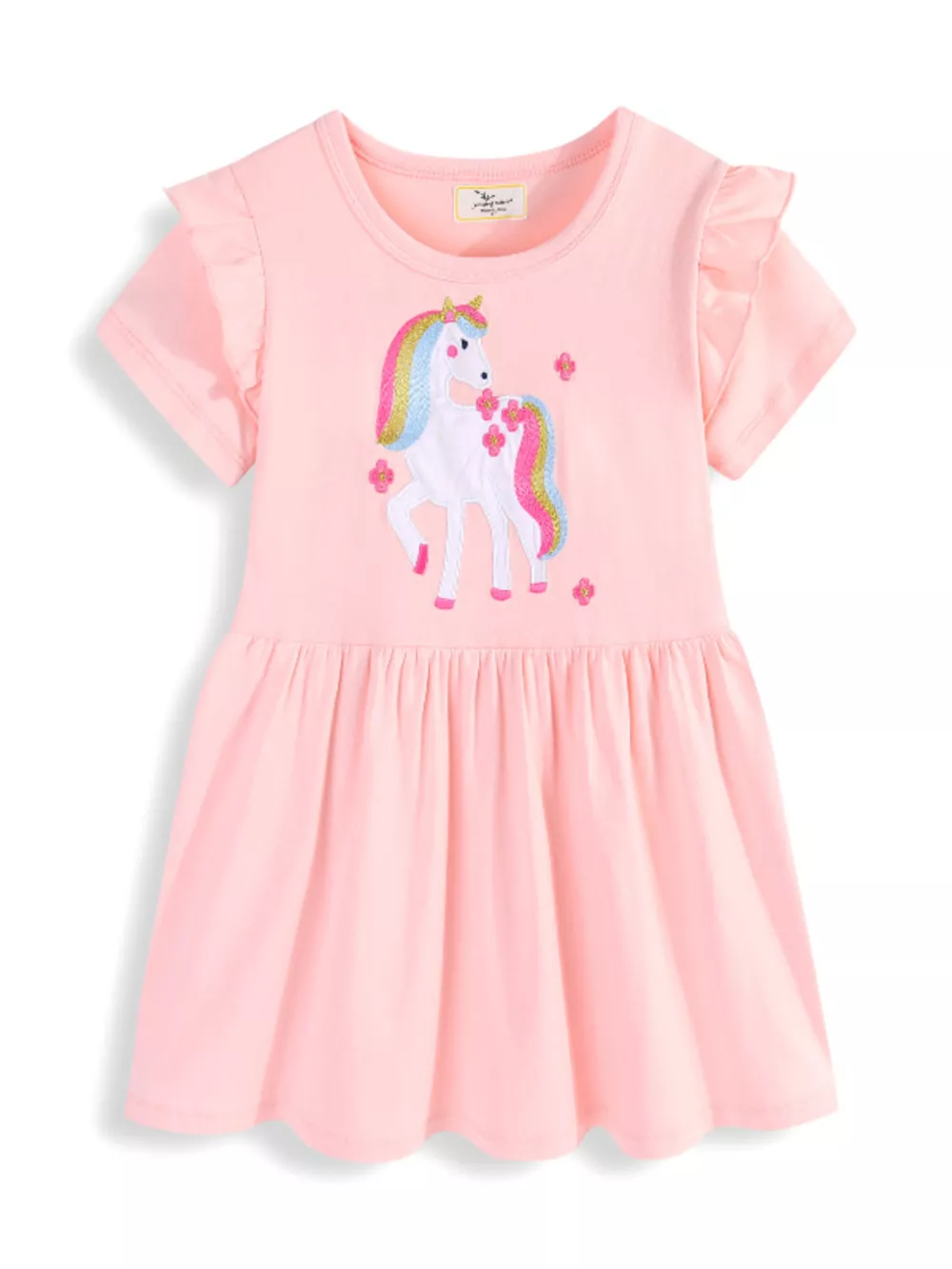 Children's Cute Unicorn Applique Ruffle Sleeve Dress, image 2