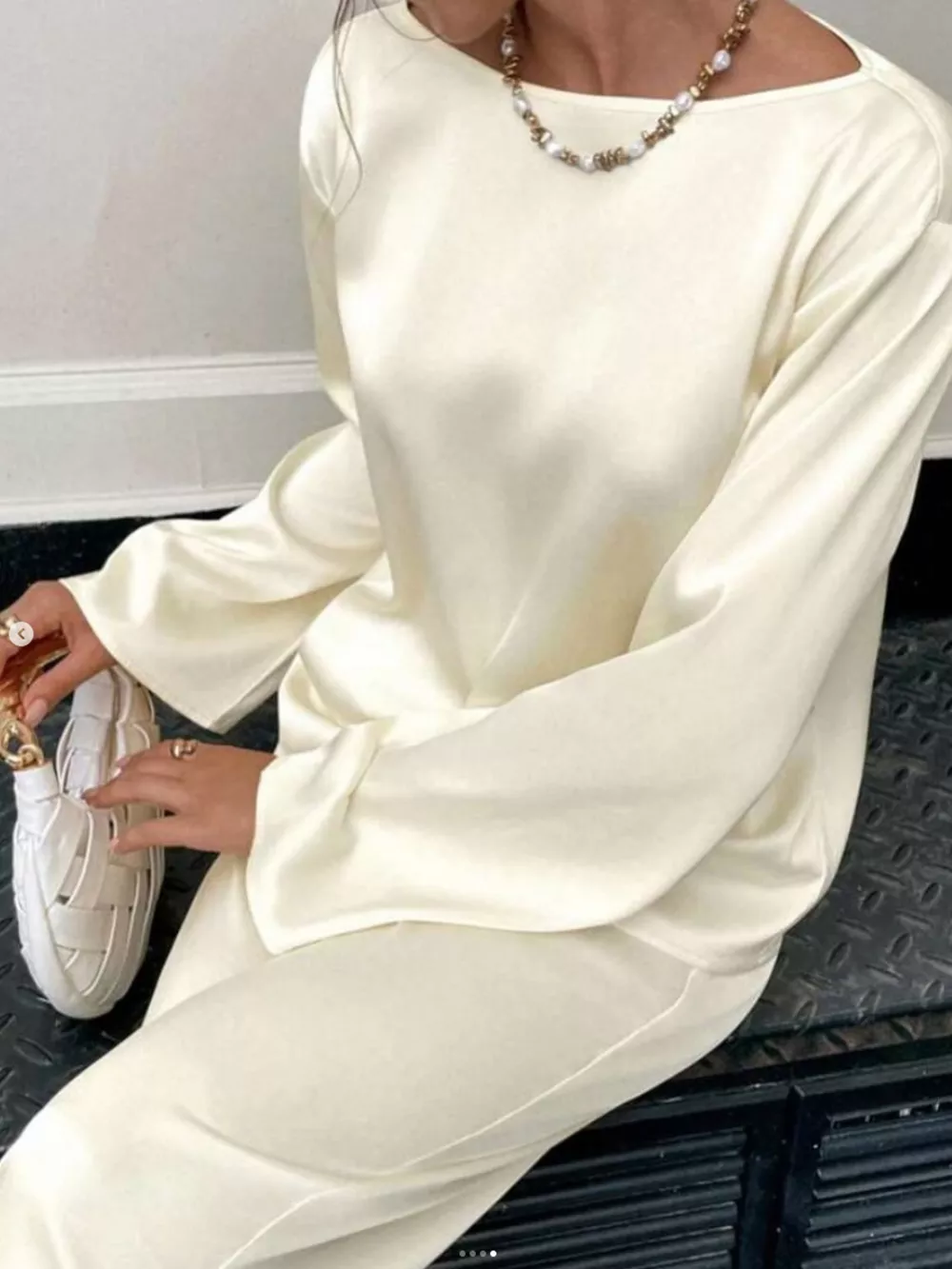 Round Neck Long Sleeve Top and Pants Set, image 2