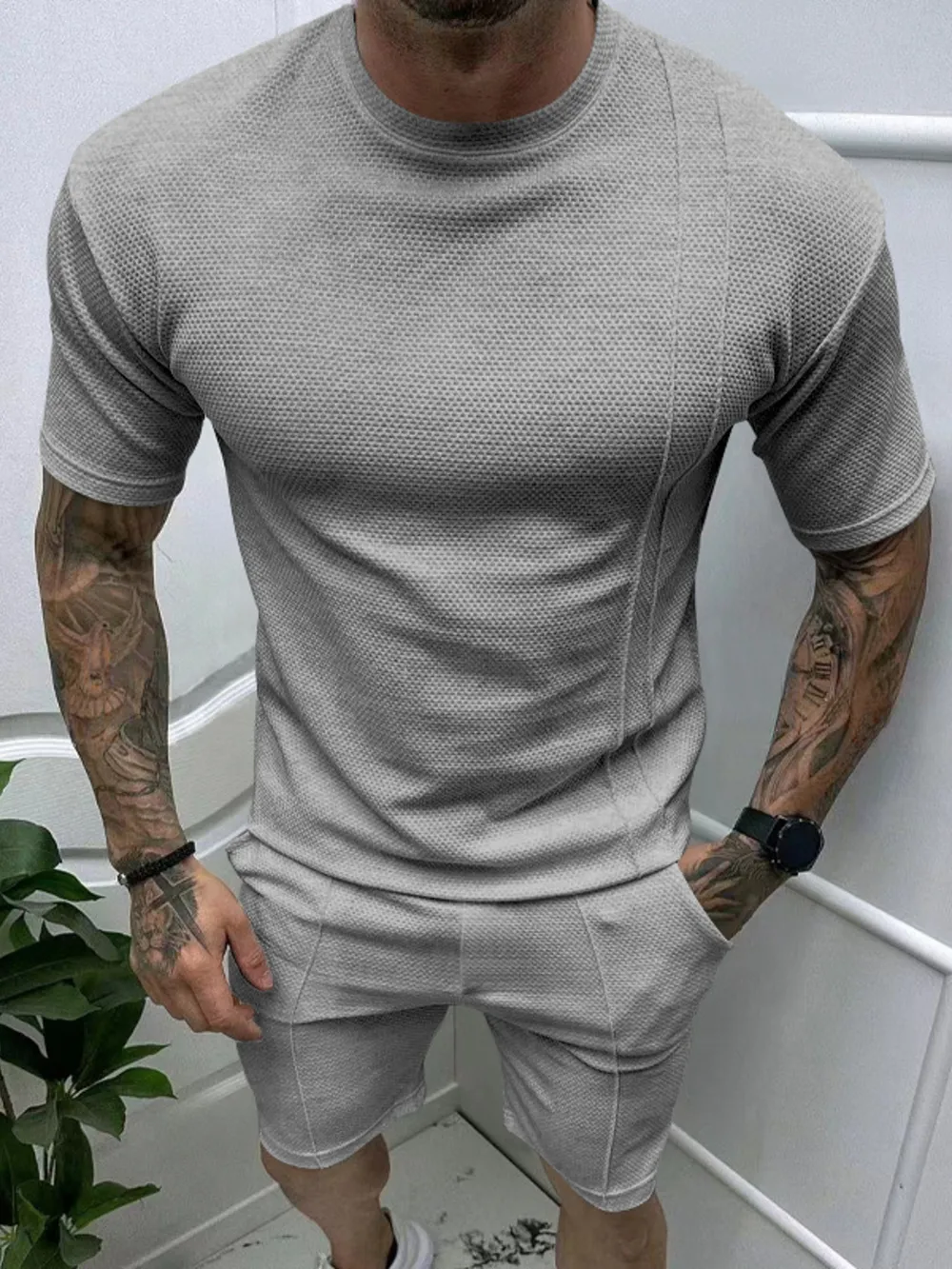 Men's Full Size Round Neck Tee and Shorts Set Plus Size, image 7