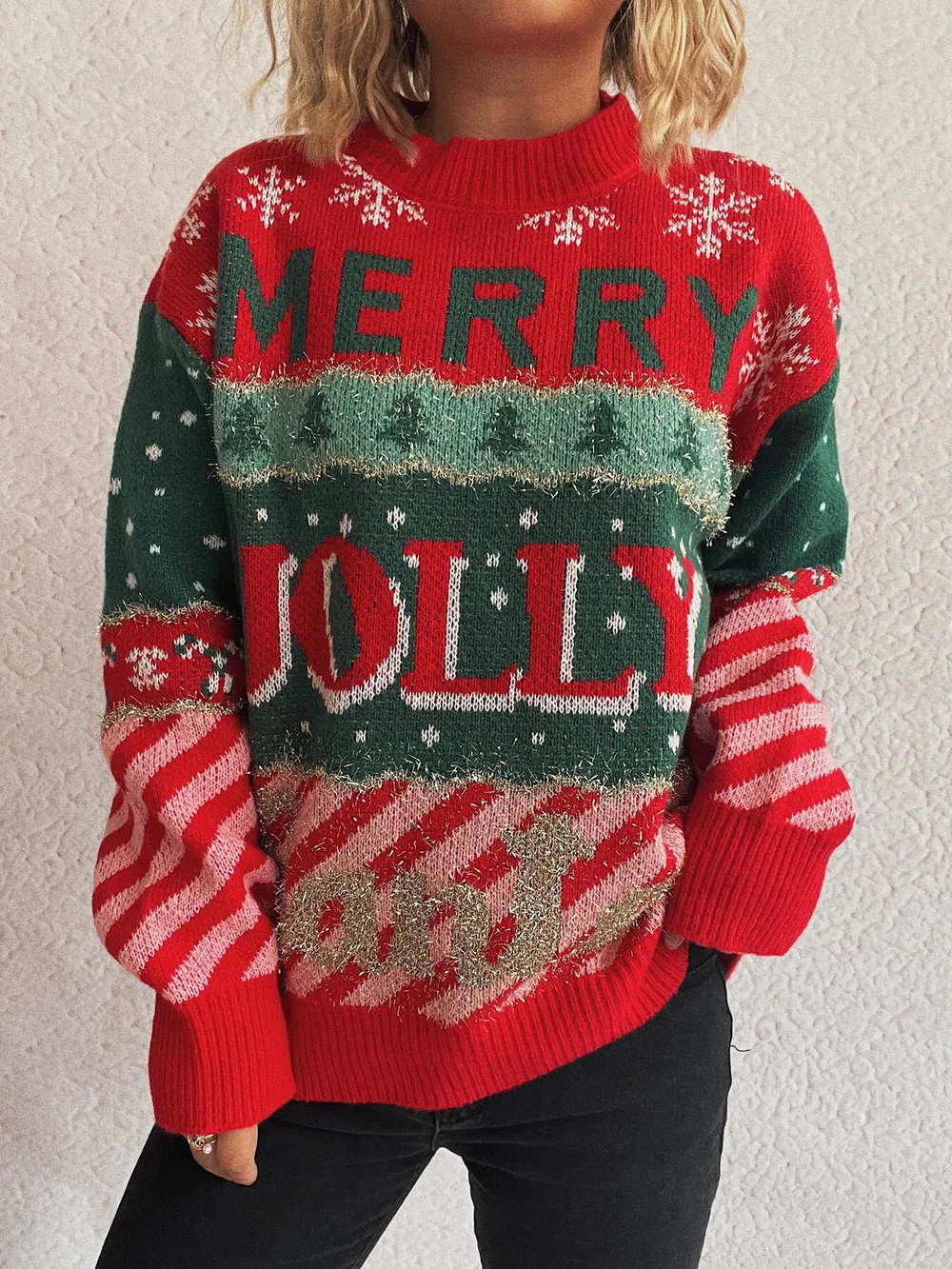 Christmas Letter Round Neck Long Sleeve Sweater, image 3