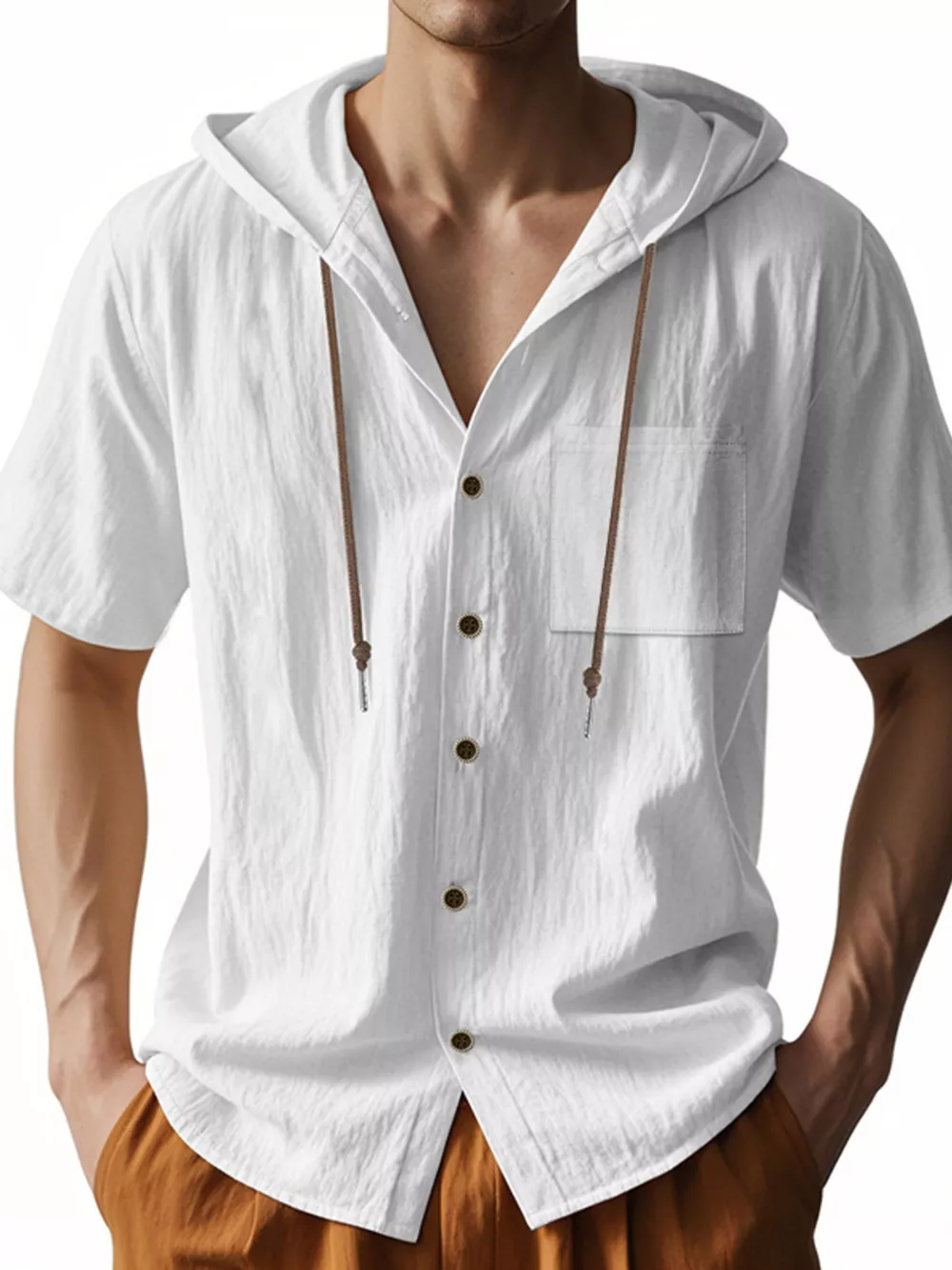 Men's Full Size Casual Hooded Short-Sleeve Shirt Plus Size, image 17