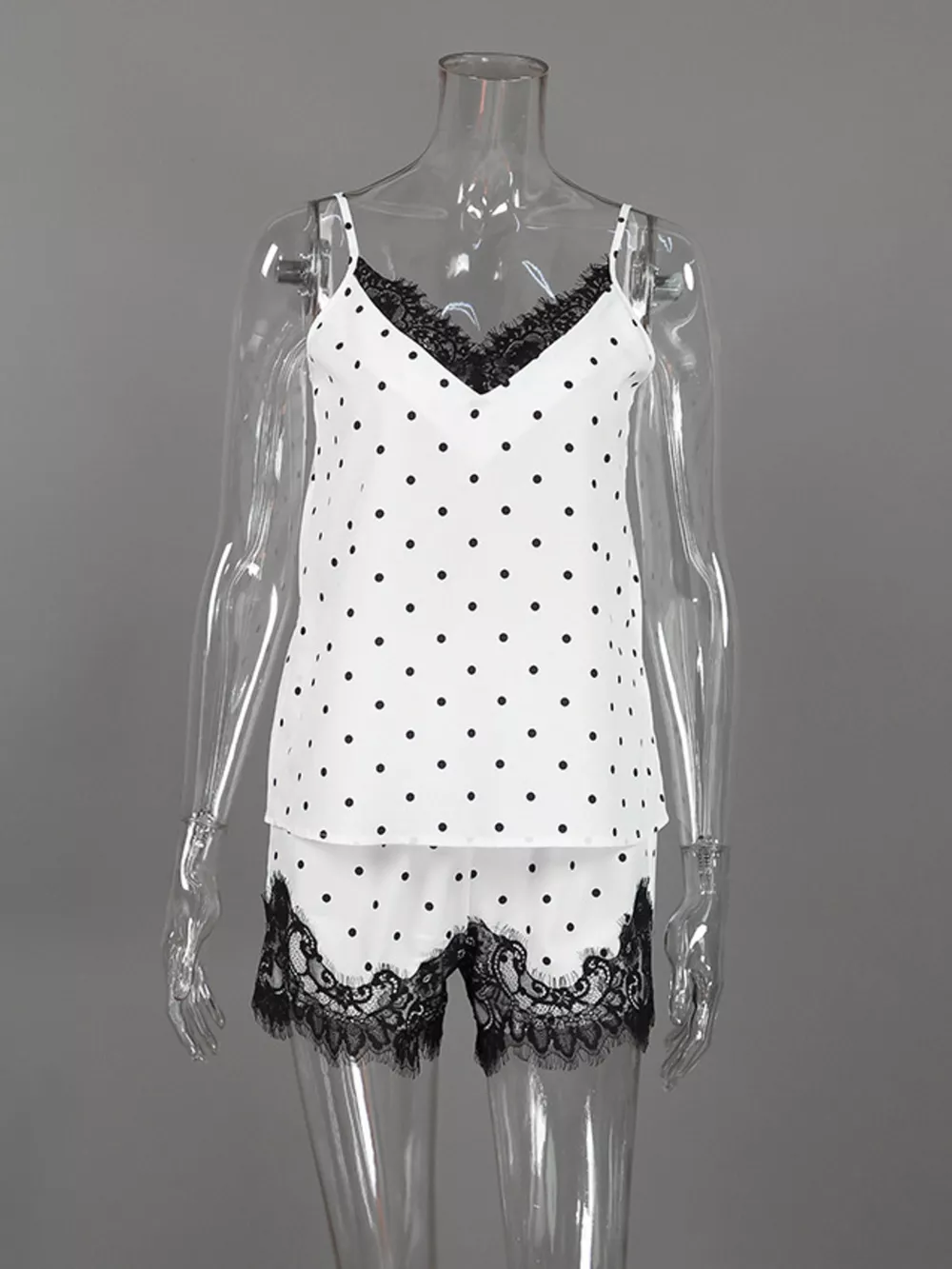 Polka Dot Lace Trim Cami & Cardigan and Shorts Set, image 7