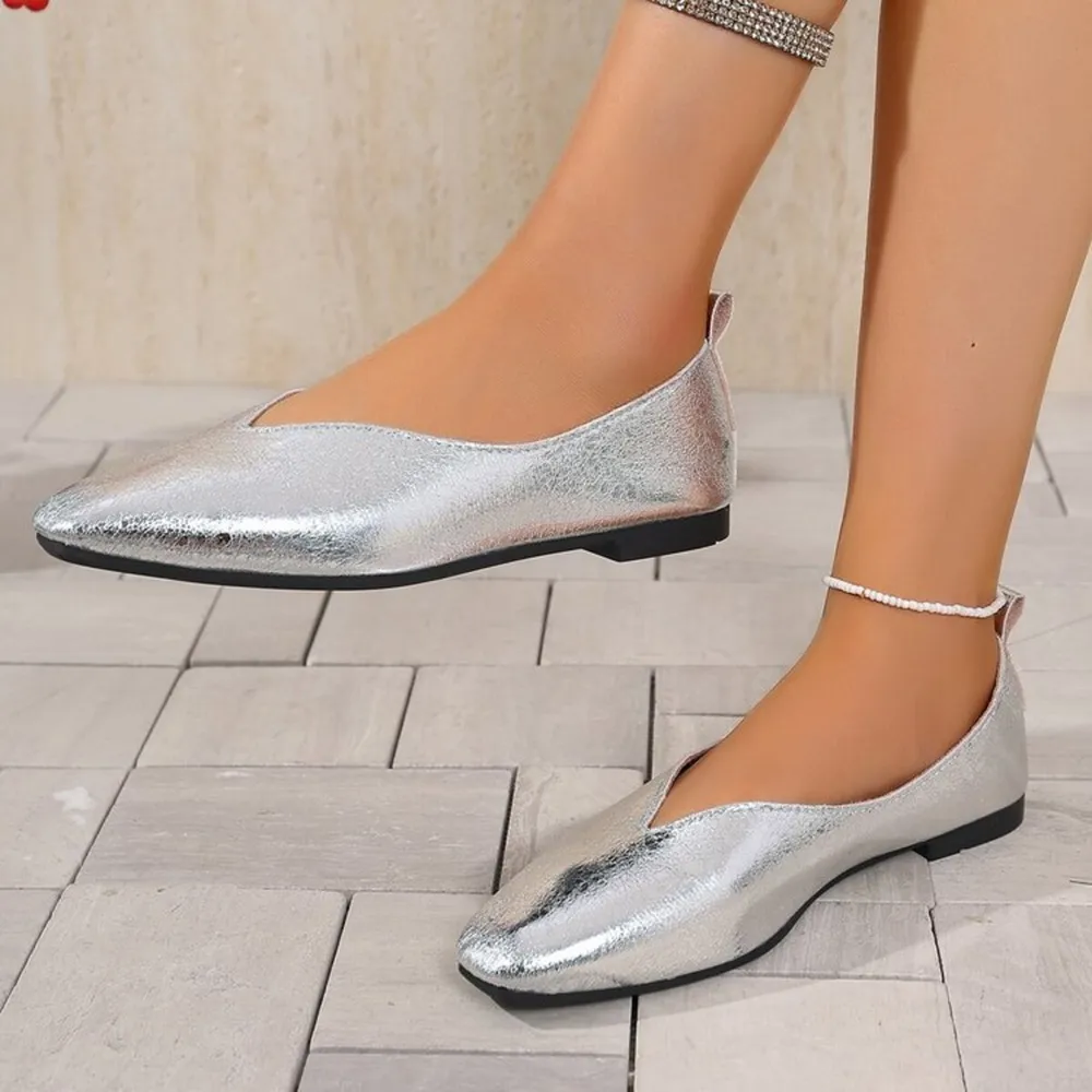 Sparkly Metallic Ballet Flat Loafers, image 5