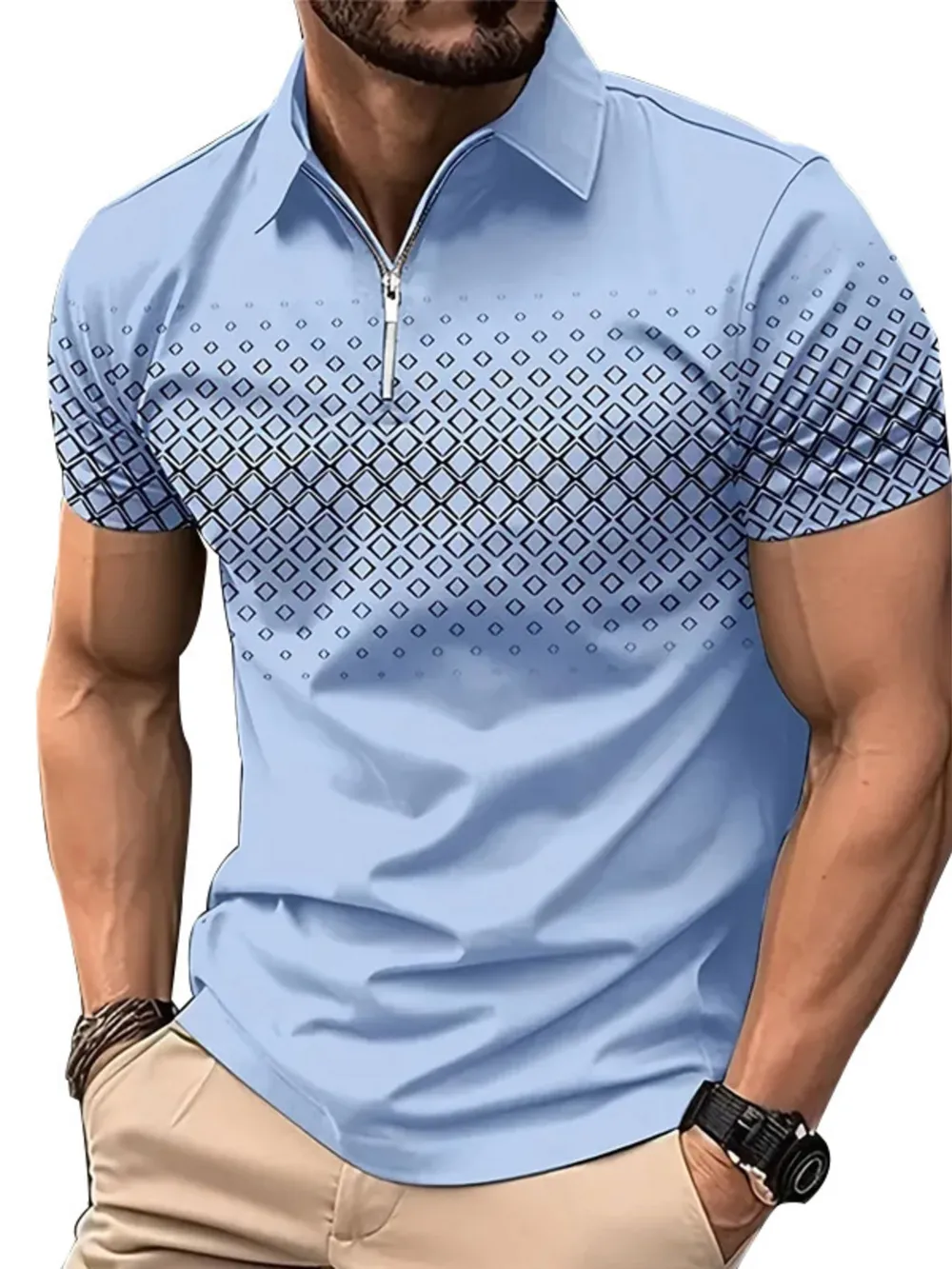 Men's Full Size Diamond Print Short Sleeve Polo Plus Size, image 6