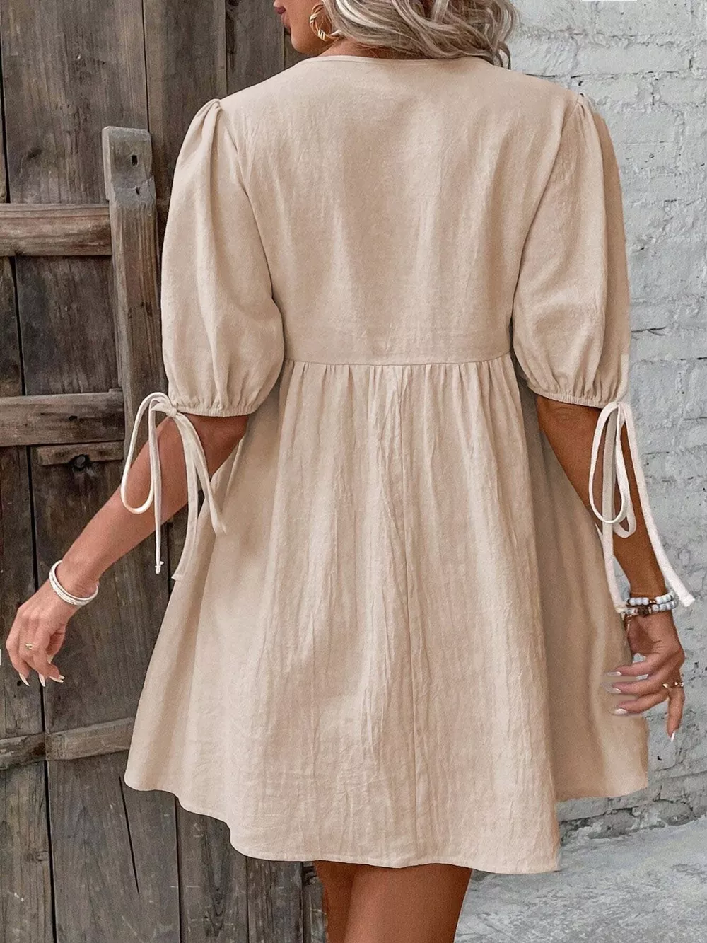 Tie Front Puff Sleeve Mini Dress, image 3