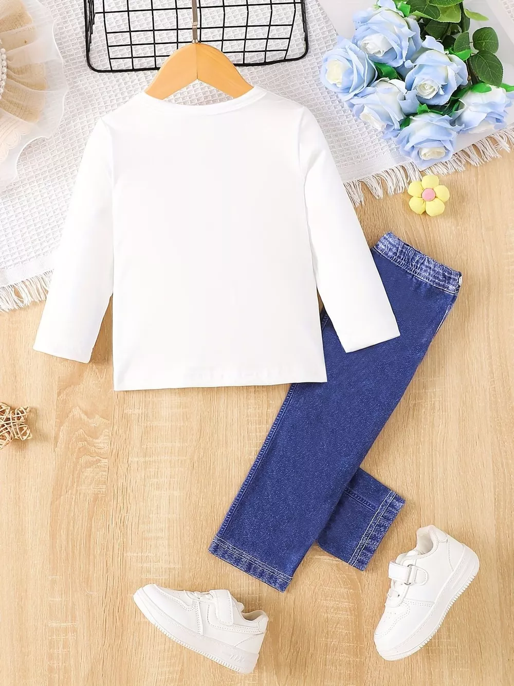 Children's Cartoon Girl Long Sleeve Top & Jeans Set, image 2