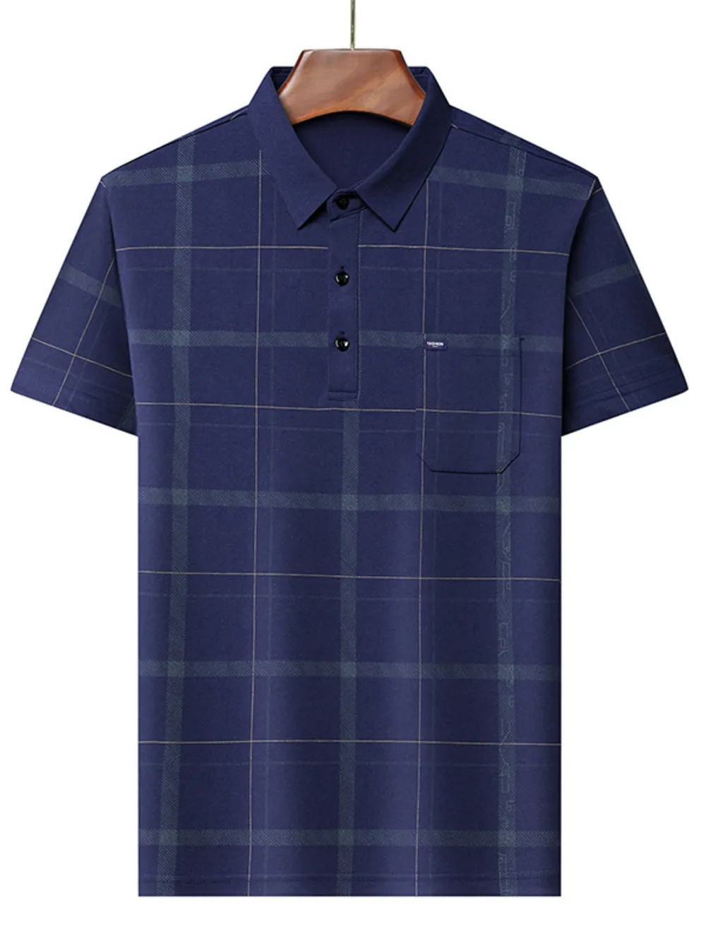 Men's Plus Size Classic Plaid Pattern Polo Shirt with Pocket, image 5