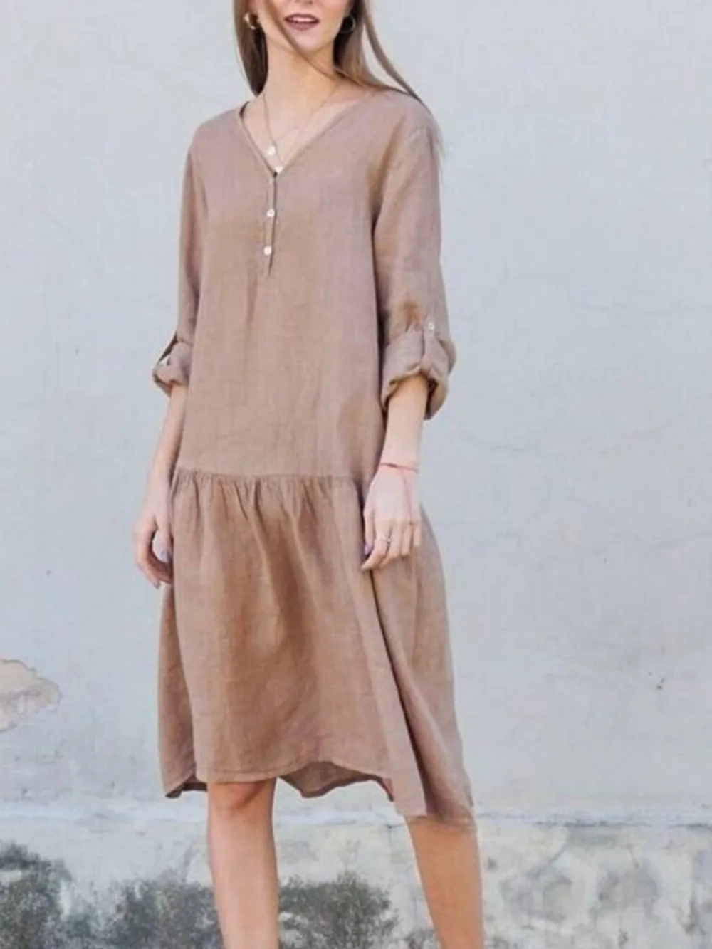 V-Neck Tiered Button Front Dress, image 7