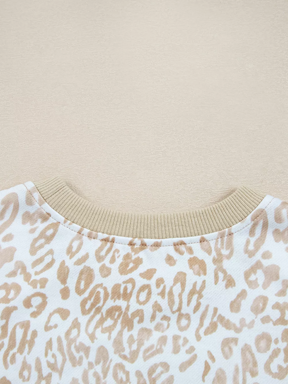 Leopard Ruffle Detail Ribbed Trim Round Neck Sweatshirt, image 9