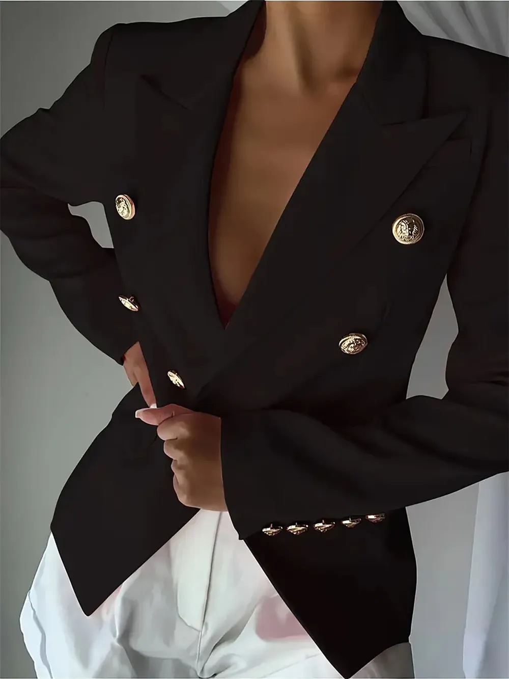 Decor Button Lapel Collar Blazer, image 3