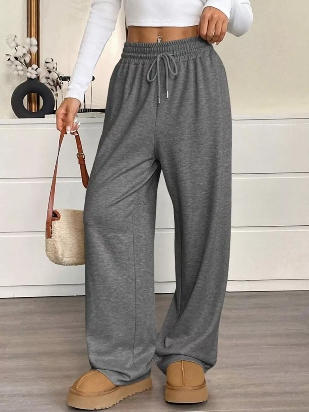 High-Waisted Wide-Leg Pants with Drawstring, image 7