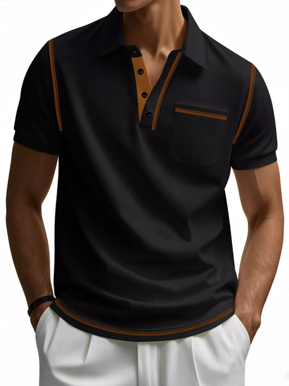 Men's Full Size Contrast Stitching Short Sleeve Top Plus Size
