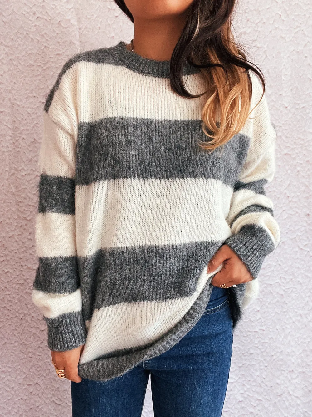 Striped Contrast Long Sleeve Sweater, image 6