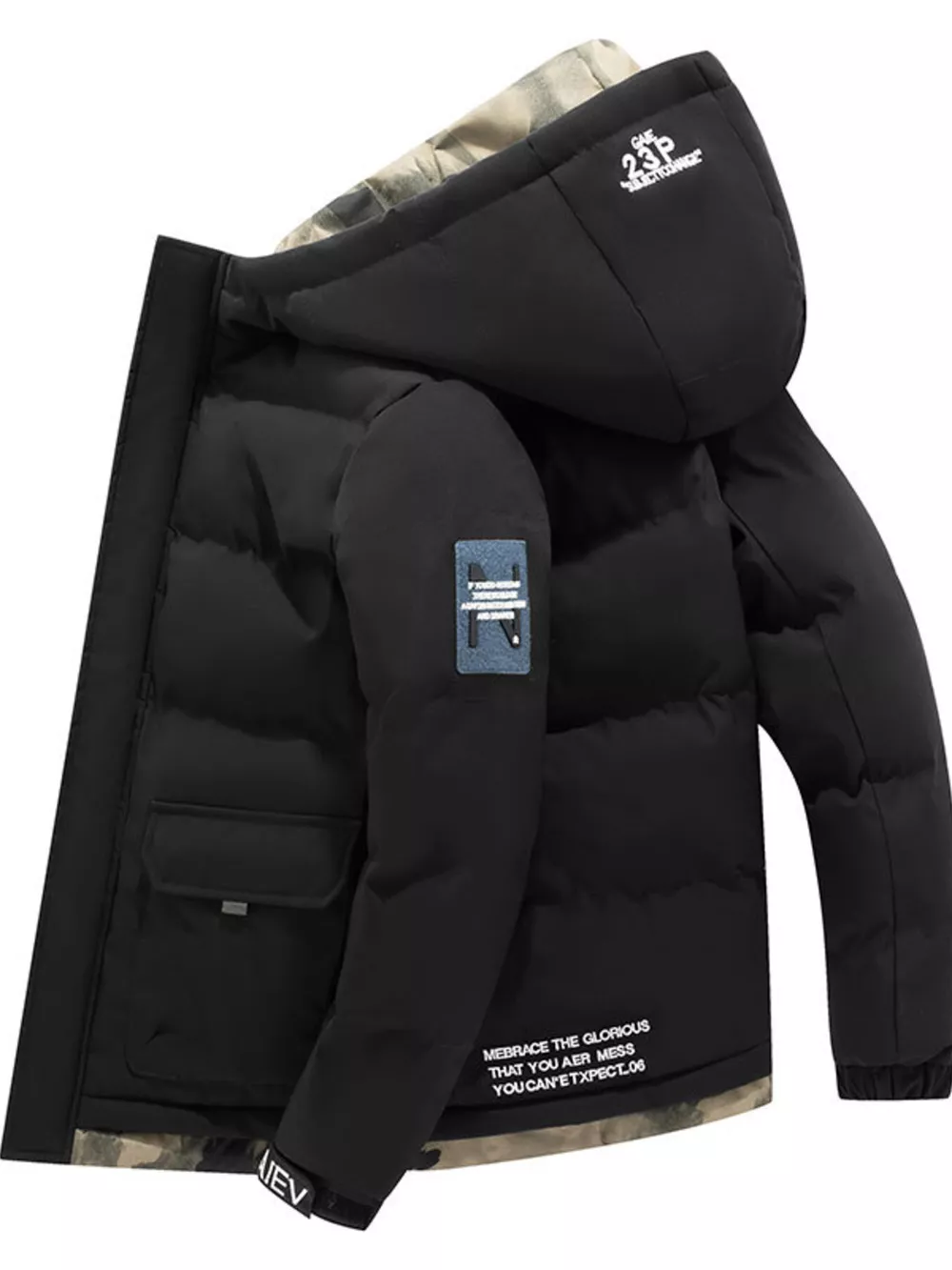 Men's Plus Size Hooded Padded Zip Up Coat, image 3