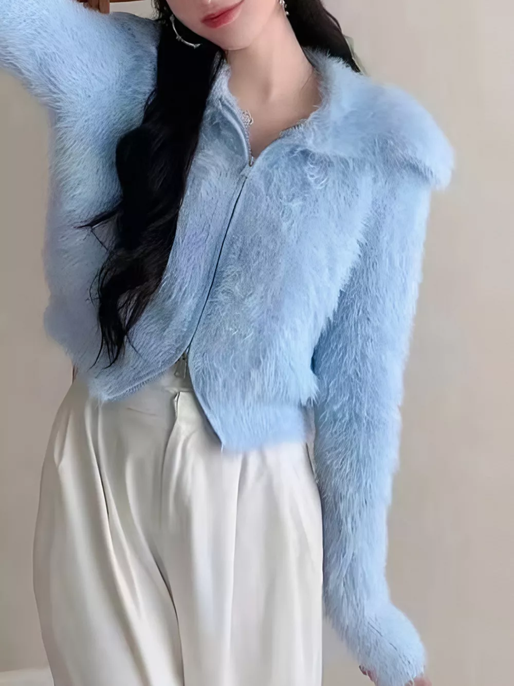Fluffy Knit Zip-Up Outerwear, image 5
