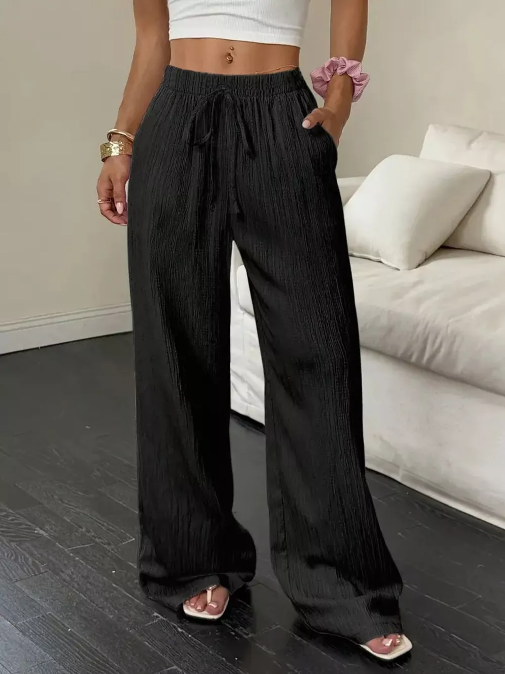 Wide Leg Pants with Drawstring, image 3