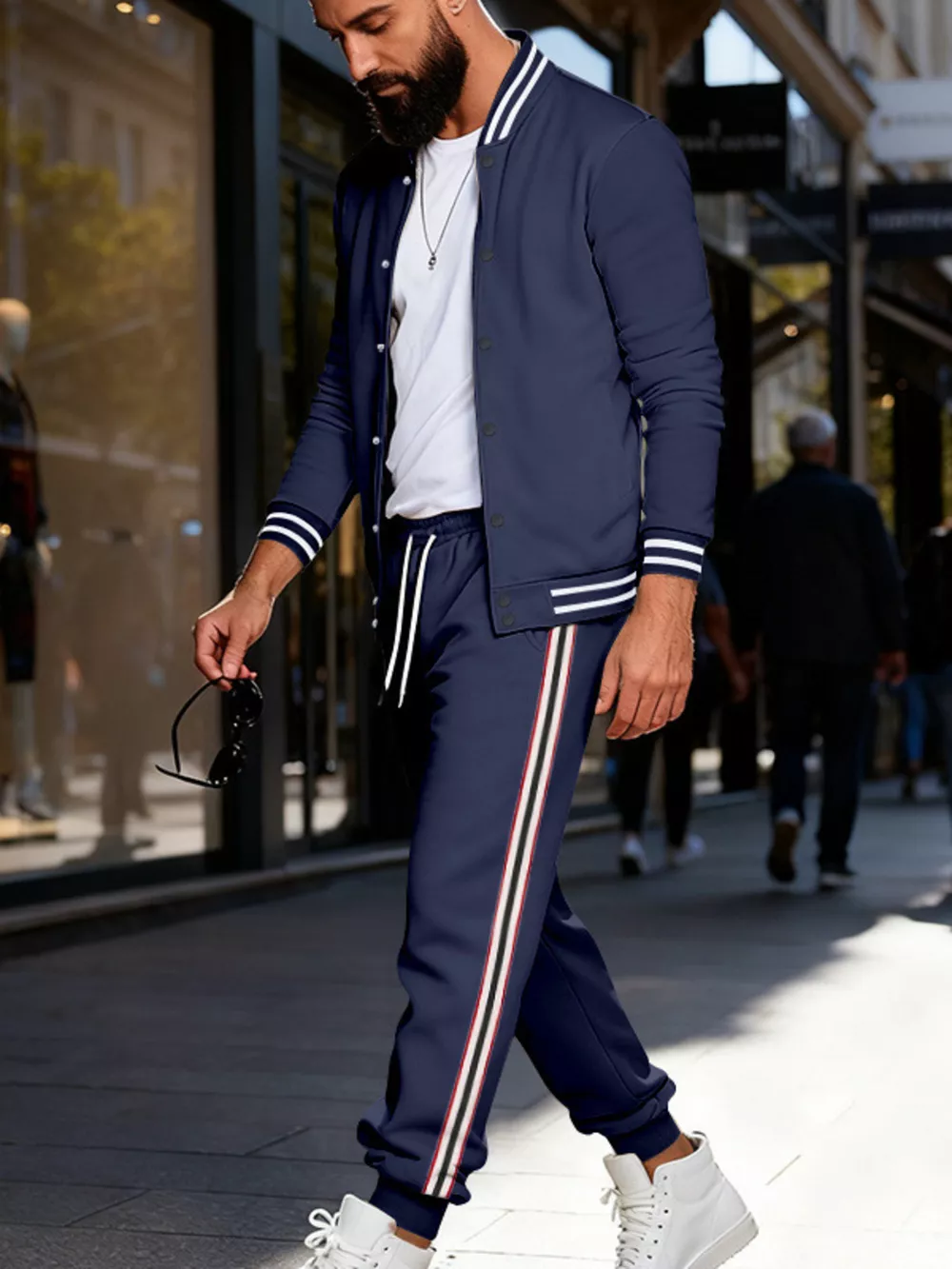 Men's Full Size Striped Snap Down Top and Pants Set Plus Size, image 4