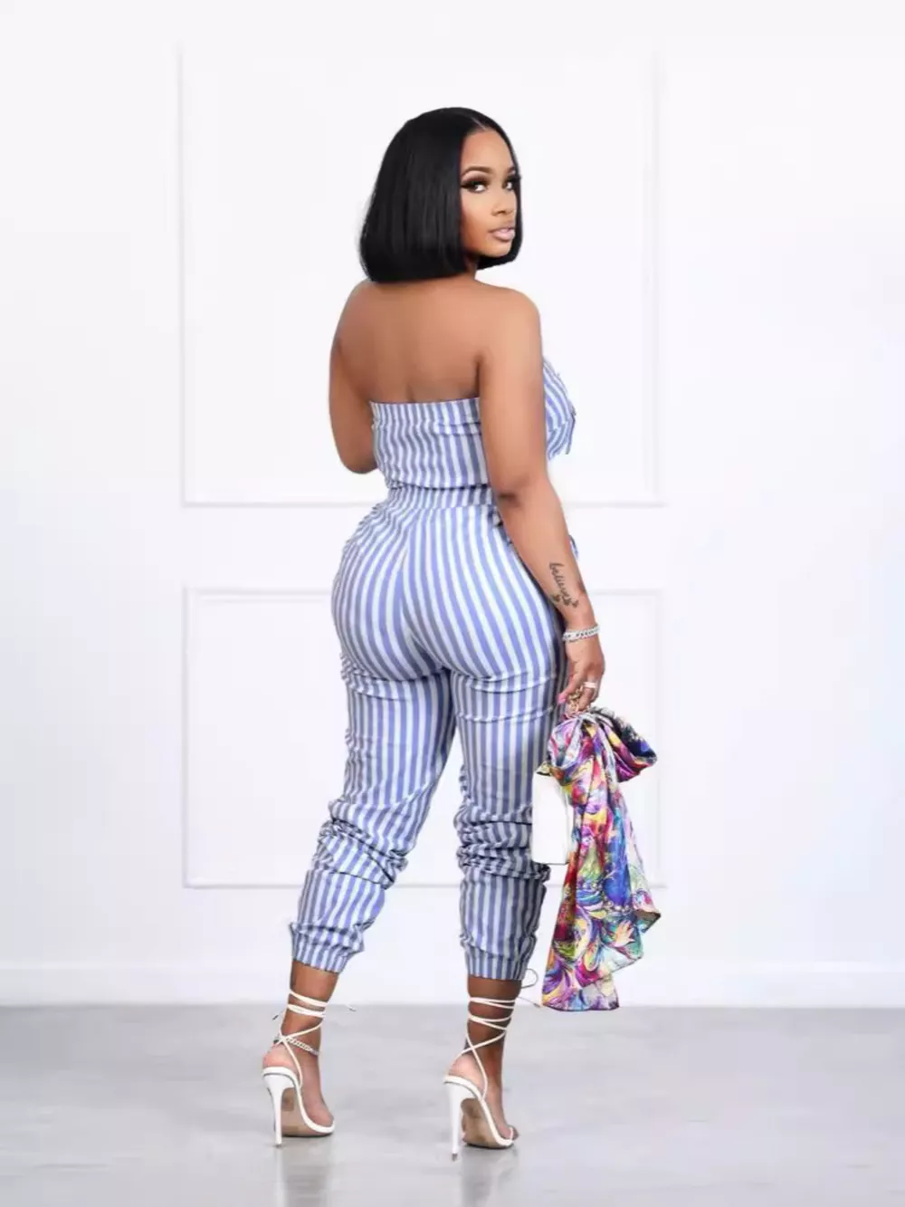 Striped Tube Casual Jumpsuit, image 2