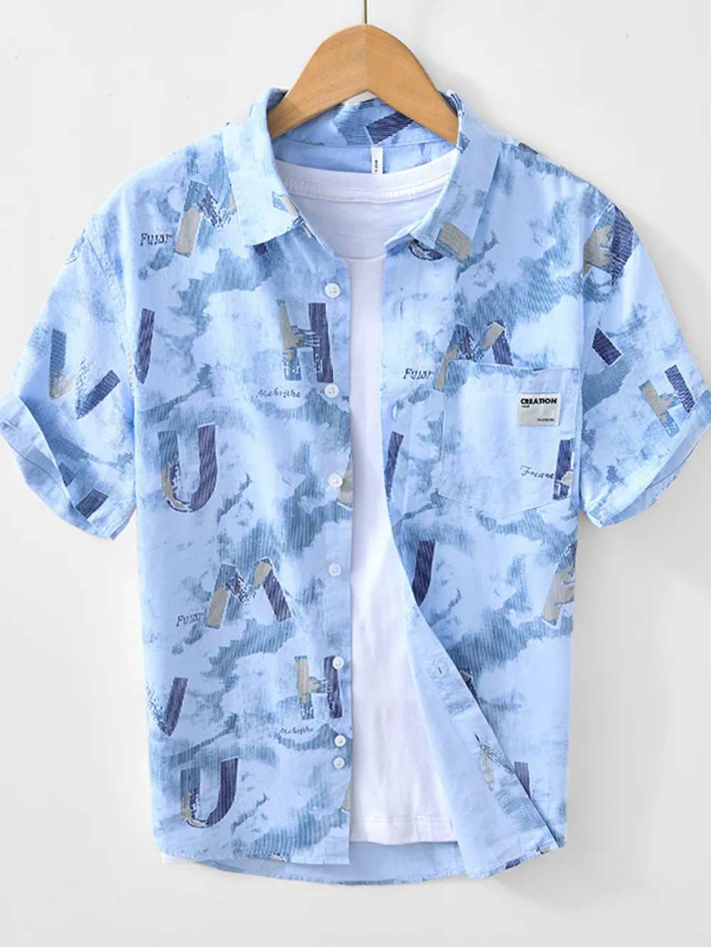 Men's Printed Button Up Short Sleeve Shirt, image 2