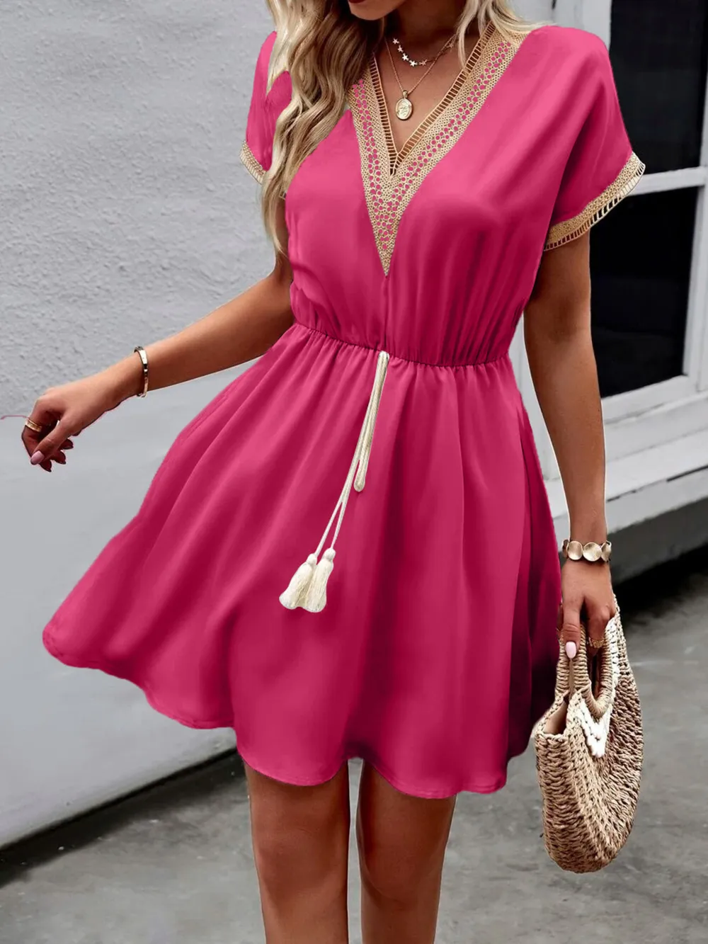 V-Neck Short Sleeve Mini Dress, image 18
