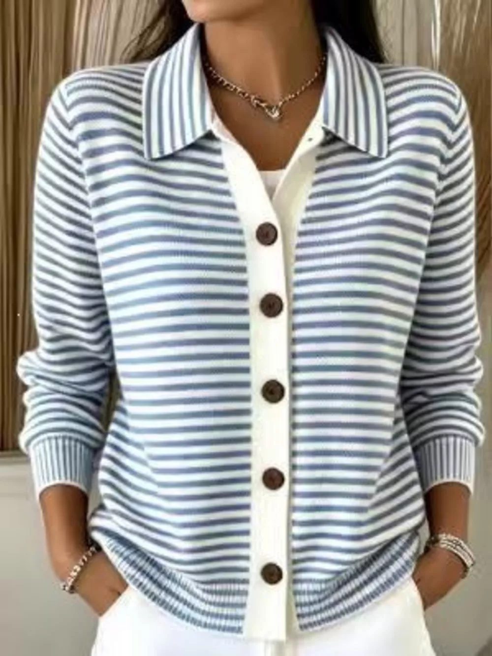 Full Size Striped Button-Down Knit Cardigan Plus Size, image 16