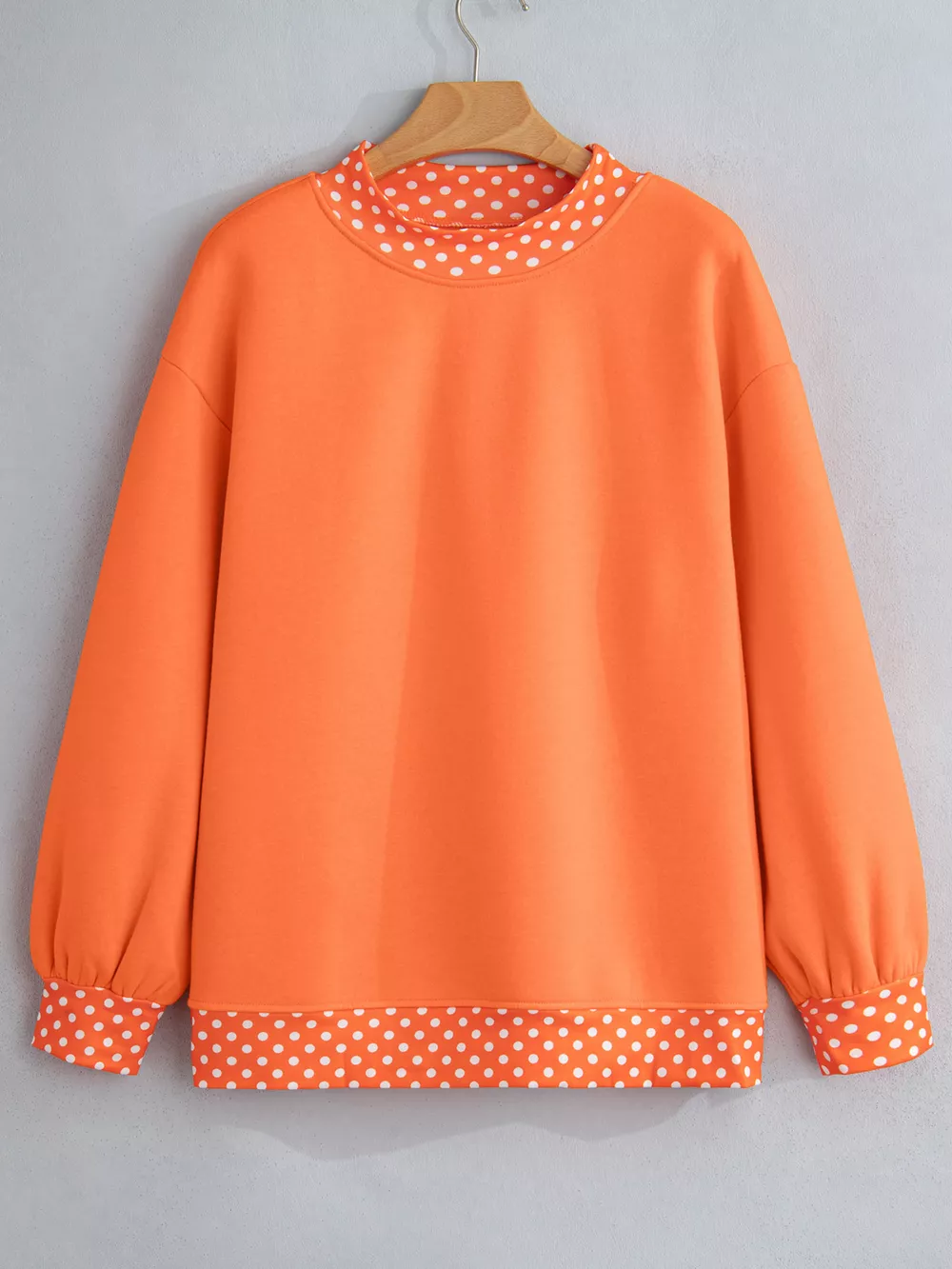 Polka Dot Trim Contrast Crew Neck Sweatshirt, image 12