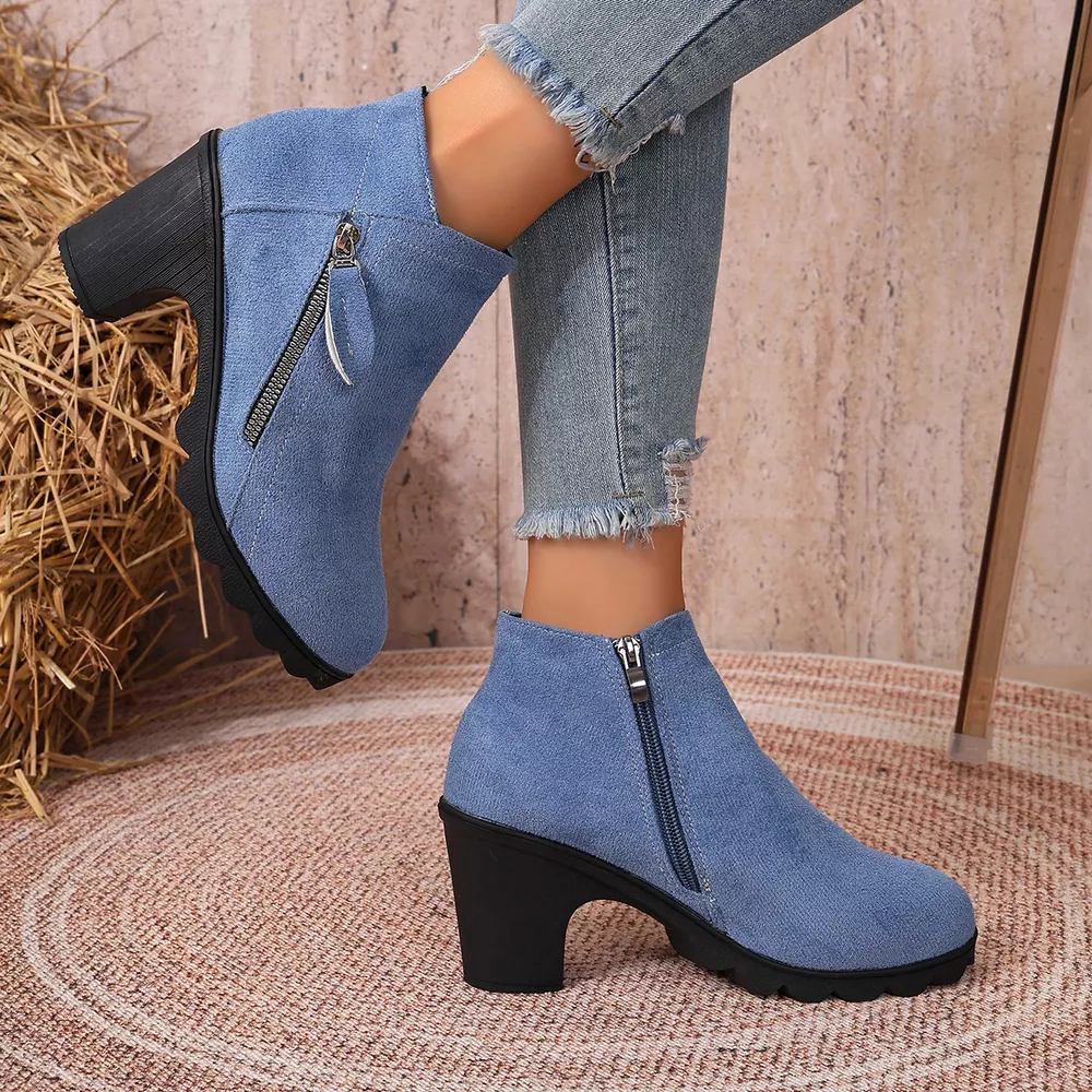 Round Toe Block Heels Boots, image 15