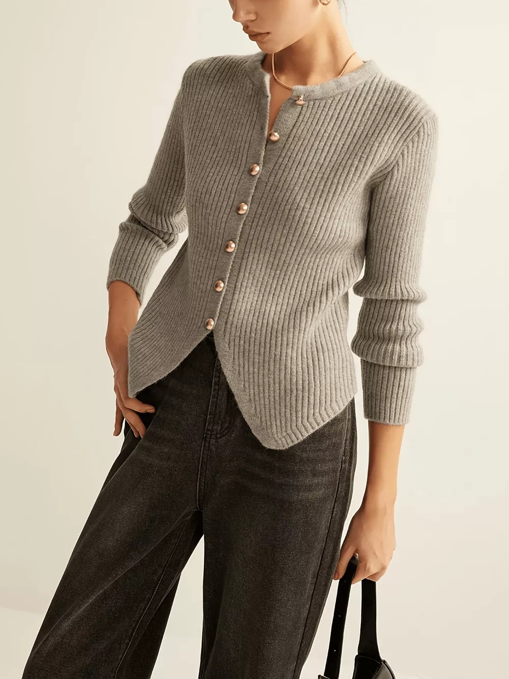 Ribbed Knit Button-Down Cardigan, image 5
