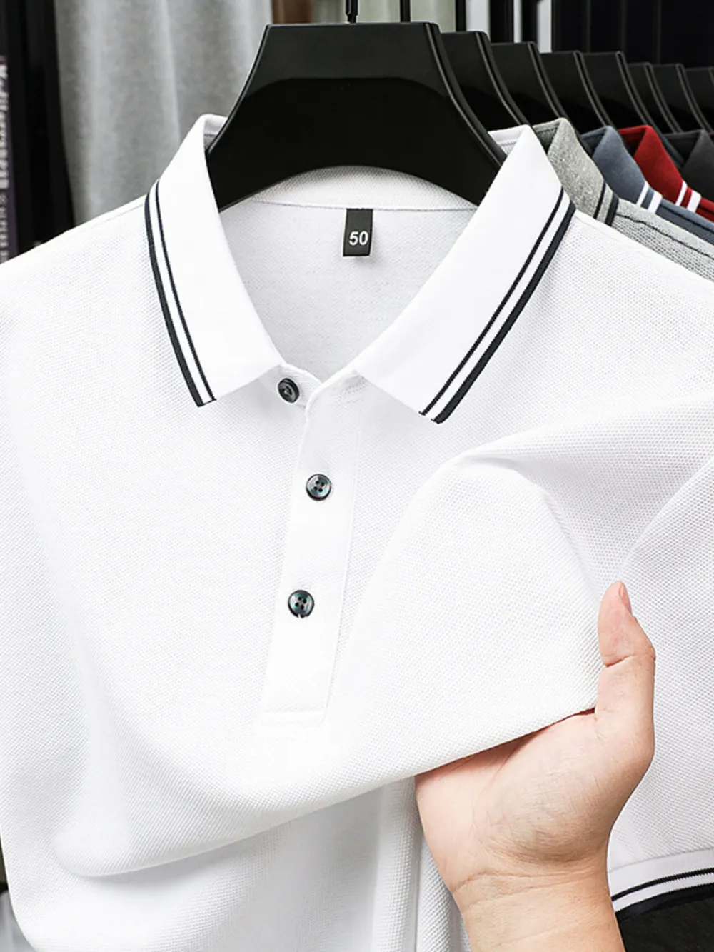 Men's Plus Size Button Detail Short Sleeve Polo, image 5