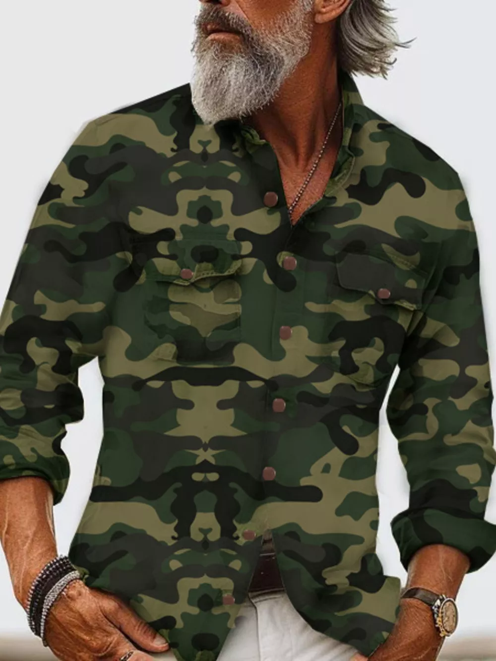 Men's Full Size Camouflage Print Shirt with Dual Chest Pockets Plus Size, image 4