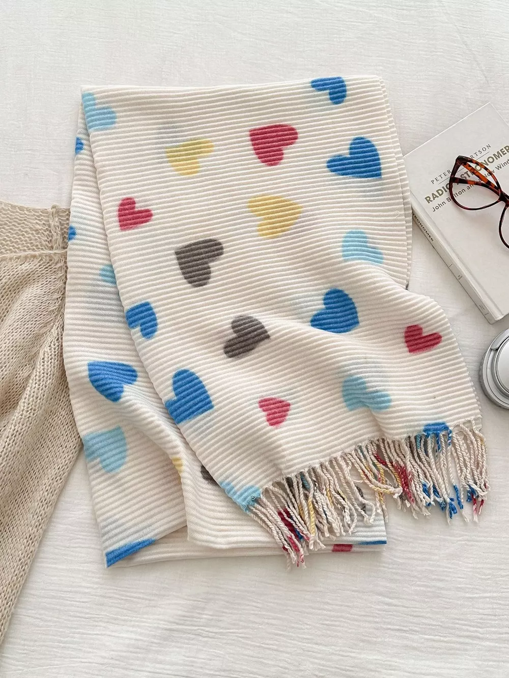 Heart Patterned Tassel Scarf, image 3