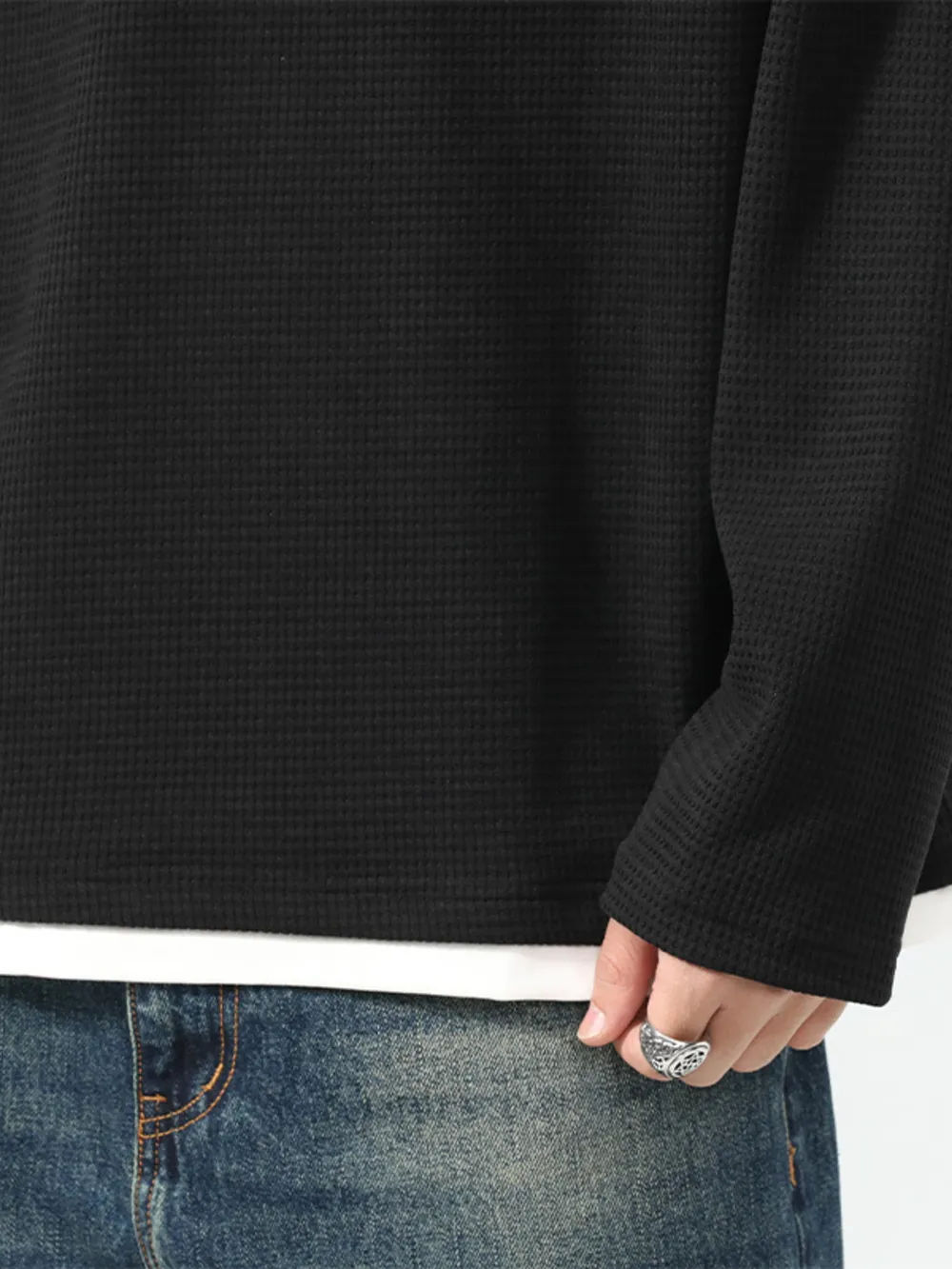 Men's Plus Size Waffle Knit Long Sleeve Top, image 4