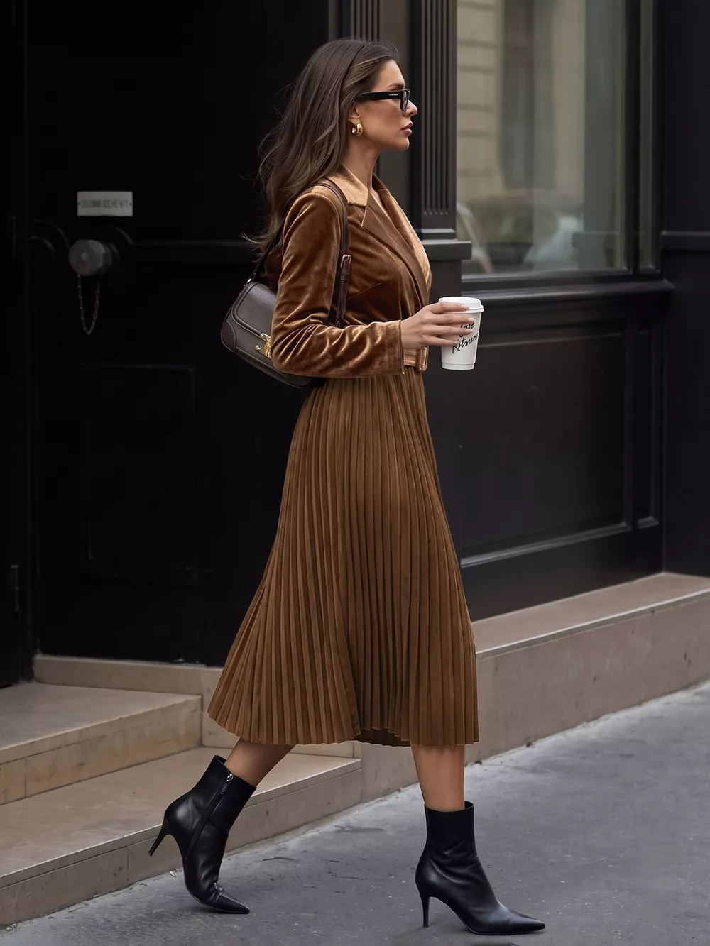 Velvet Pleated Midi Blazer Dress, image 7