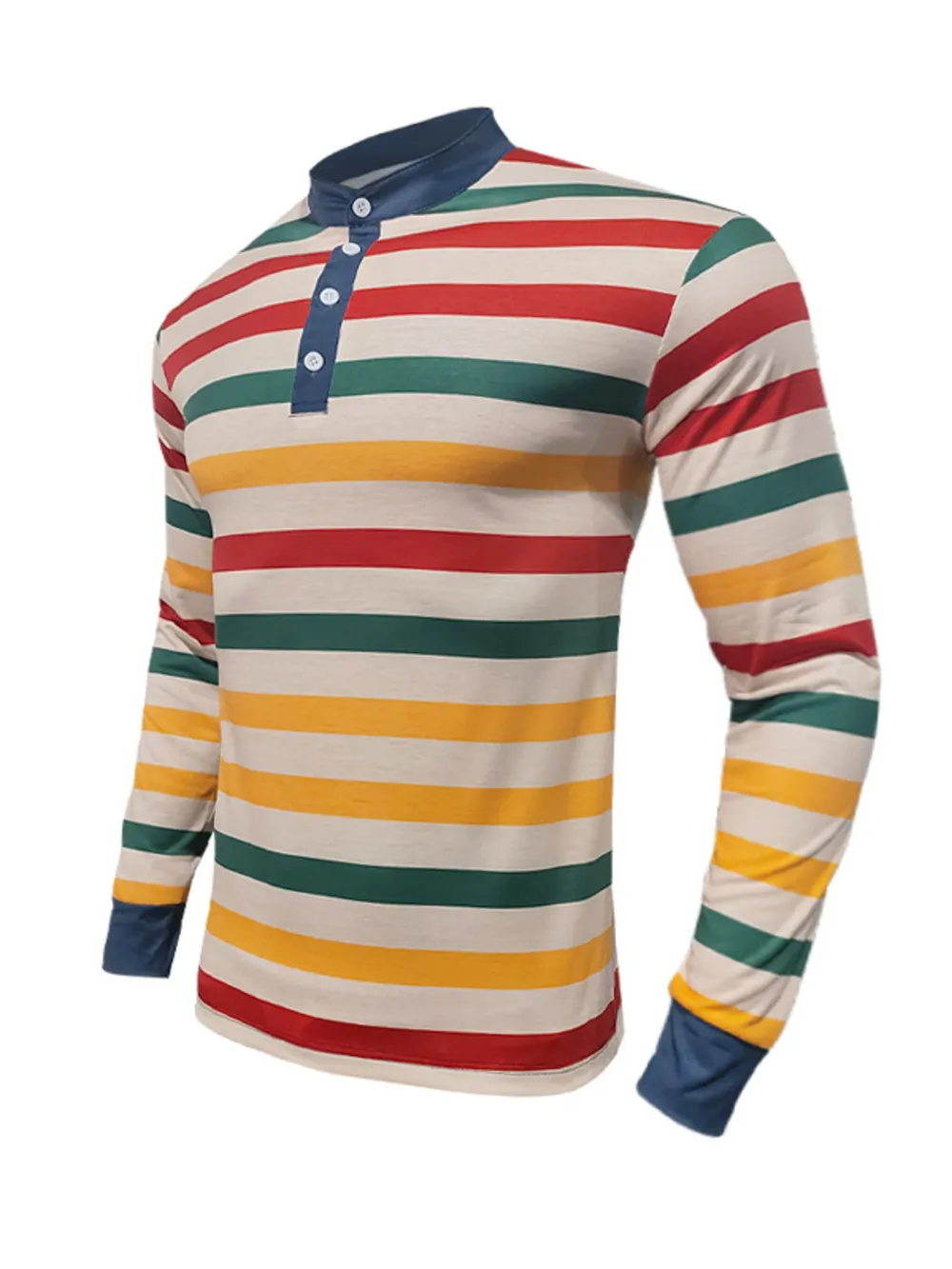 Men's Full Size Rainbow Striped Long Sleeve T-Shirt Plus Size, image 2