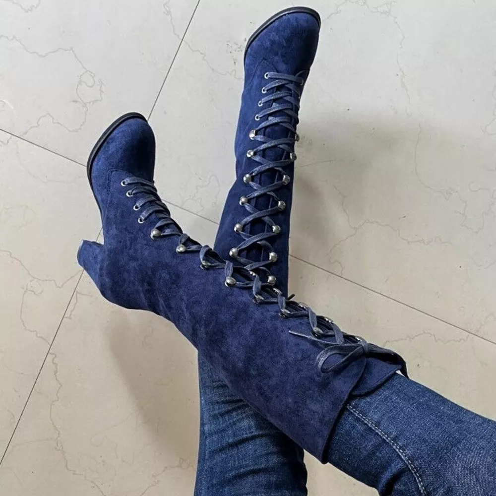 Lace Up Block Heels Boots, image 2