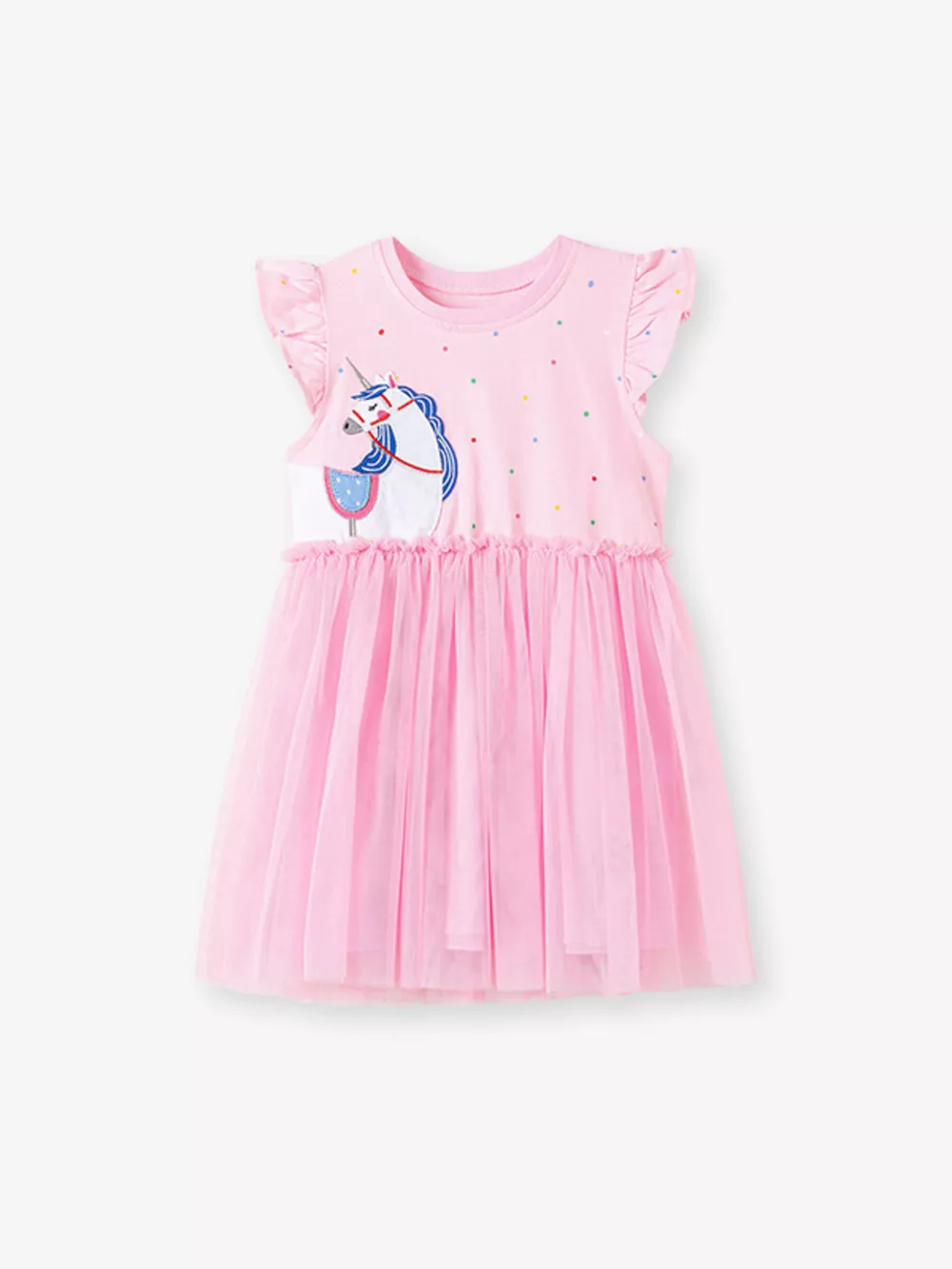 Children's Unicorn Ruffle Sleeve Tulle Dress, image 2