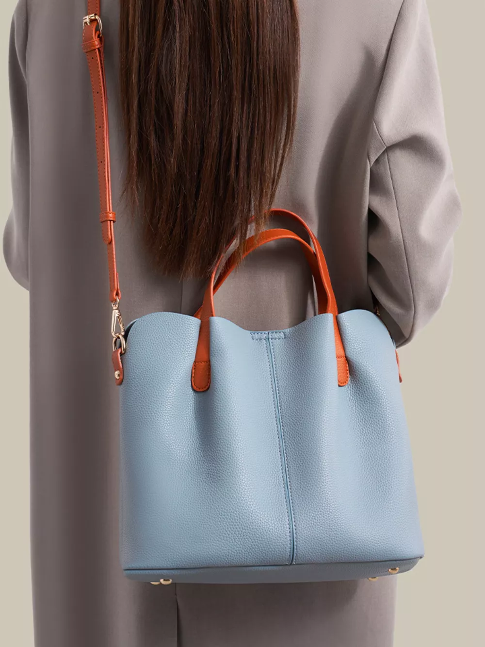 Leather Contrast Handle Handbag, image 7