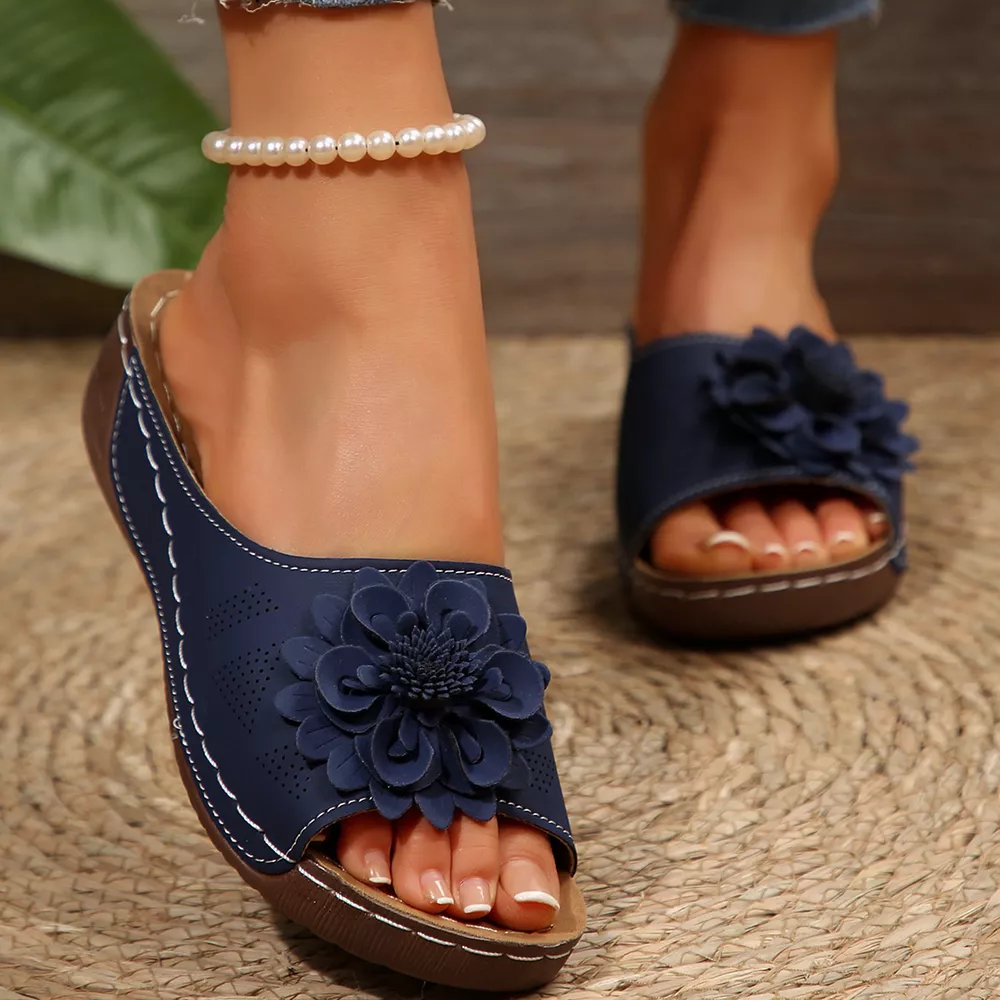 Bohemian Floral Embellished Comfortable Flat Sandals, image 16