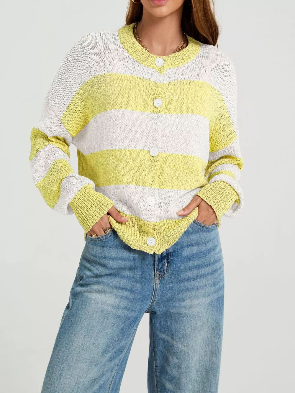 Casual Striped Button-Down Knit Cardigan, image 8